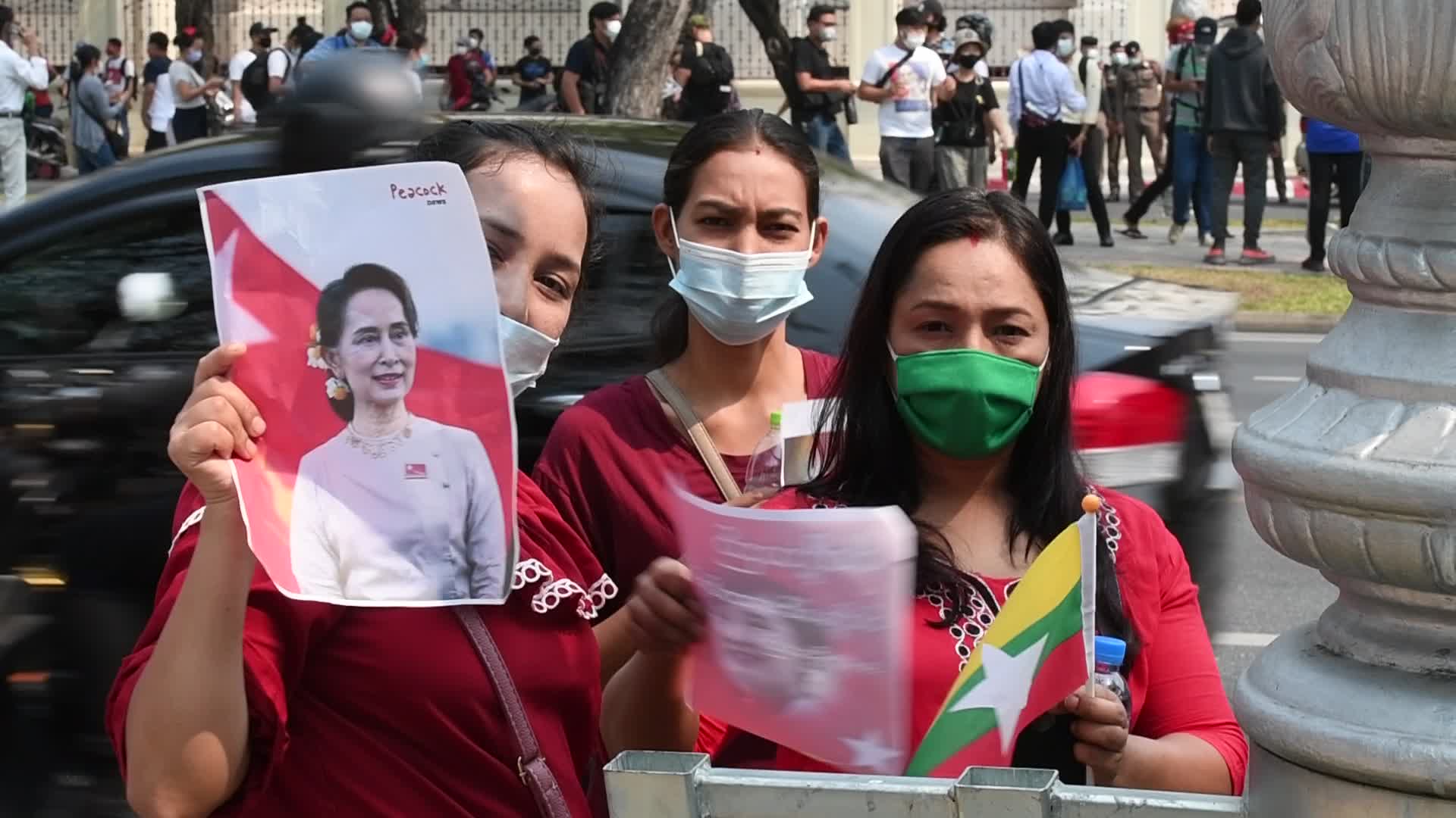 Myanmar residents in Bangkok protest against military coup in Myanmar