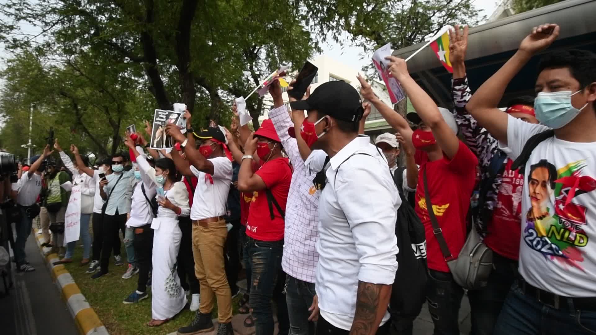 Myanmar residents in Bangkok protest against military coup in Myanmar