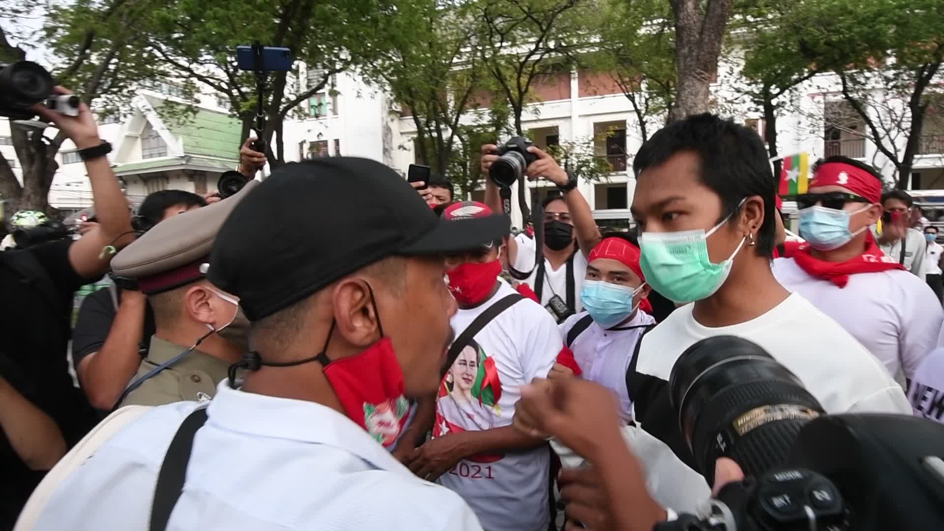 Myanmar residents in Bangkok protest against military coup in Myanmar