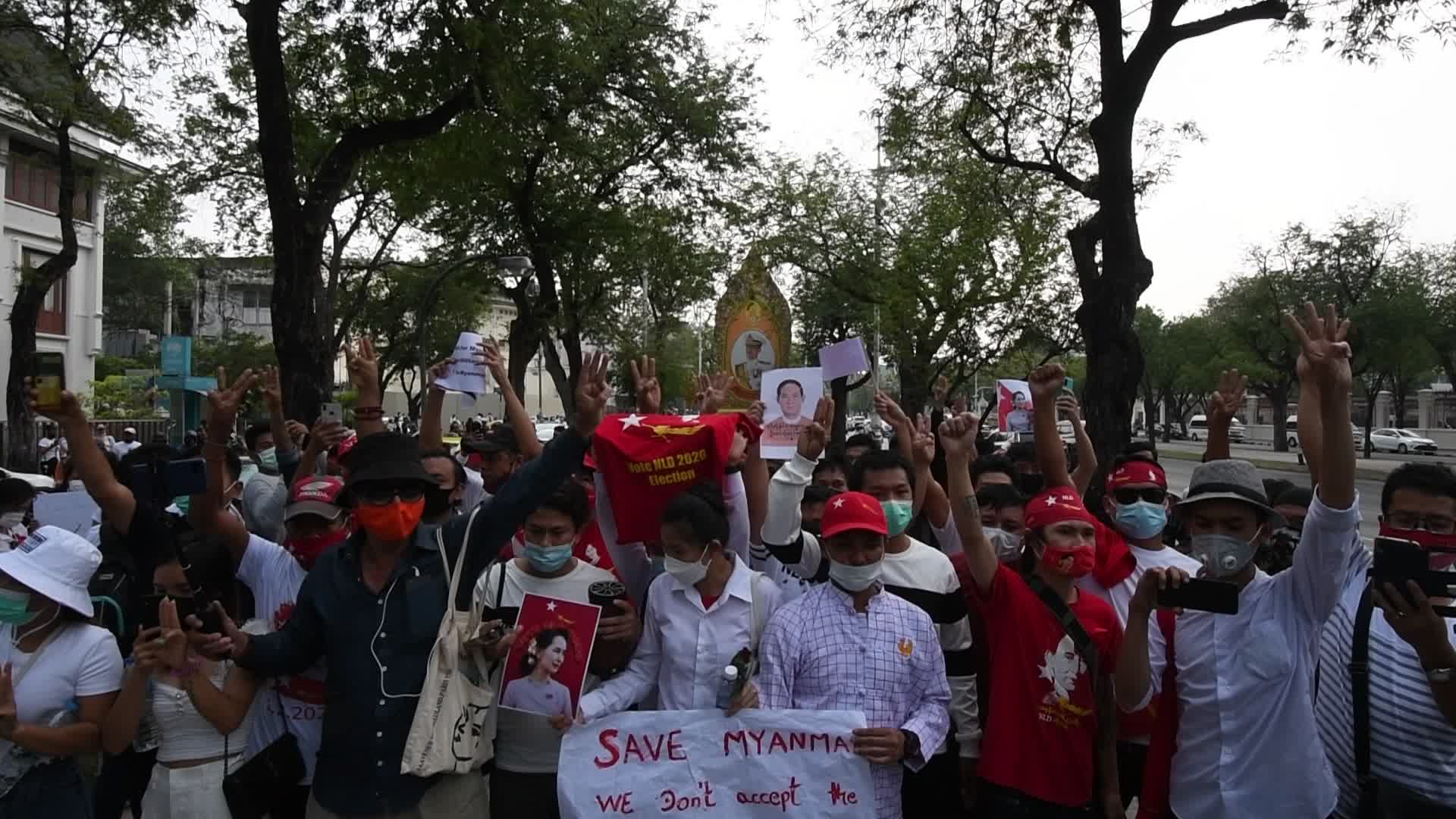 Myanmar residents in Bangkok protest against military coup in Myanmar
