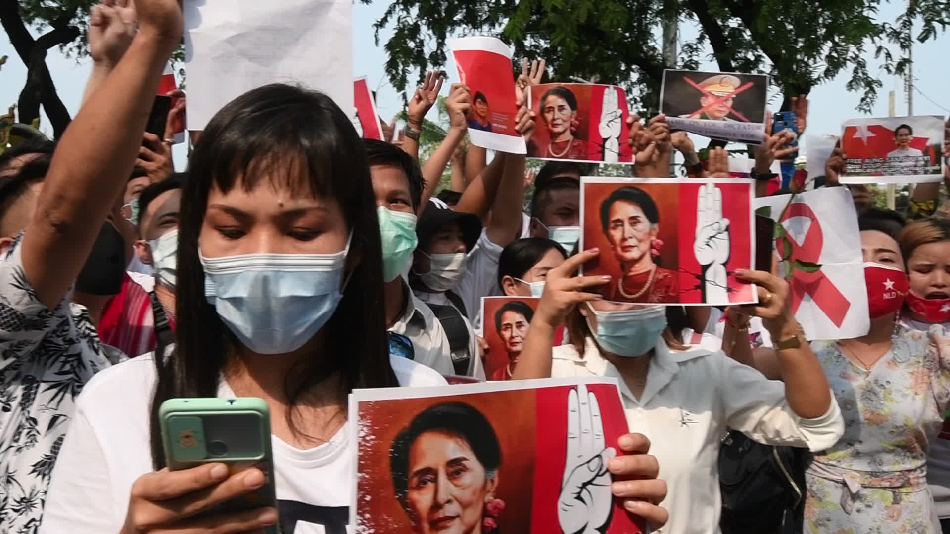 Myanmar residents in Bangkok protest against military coup in Myanmar