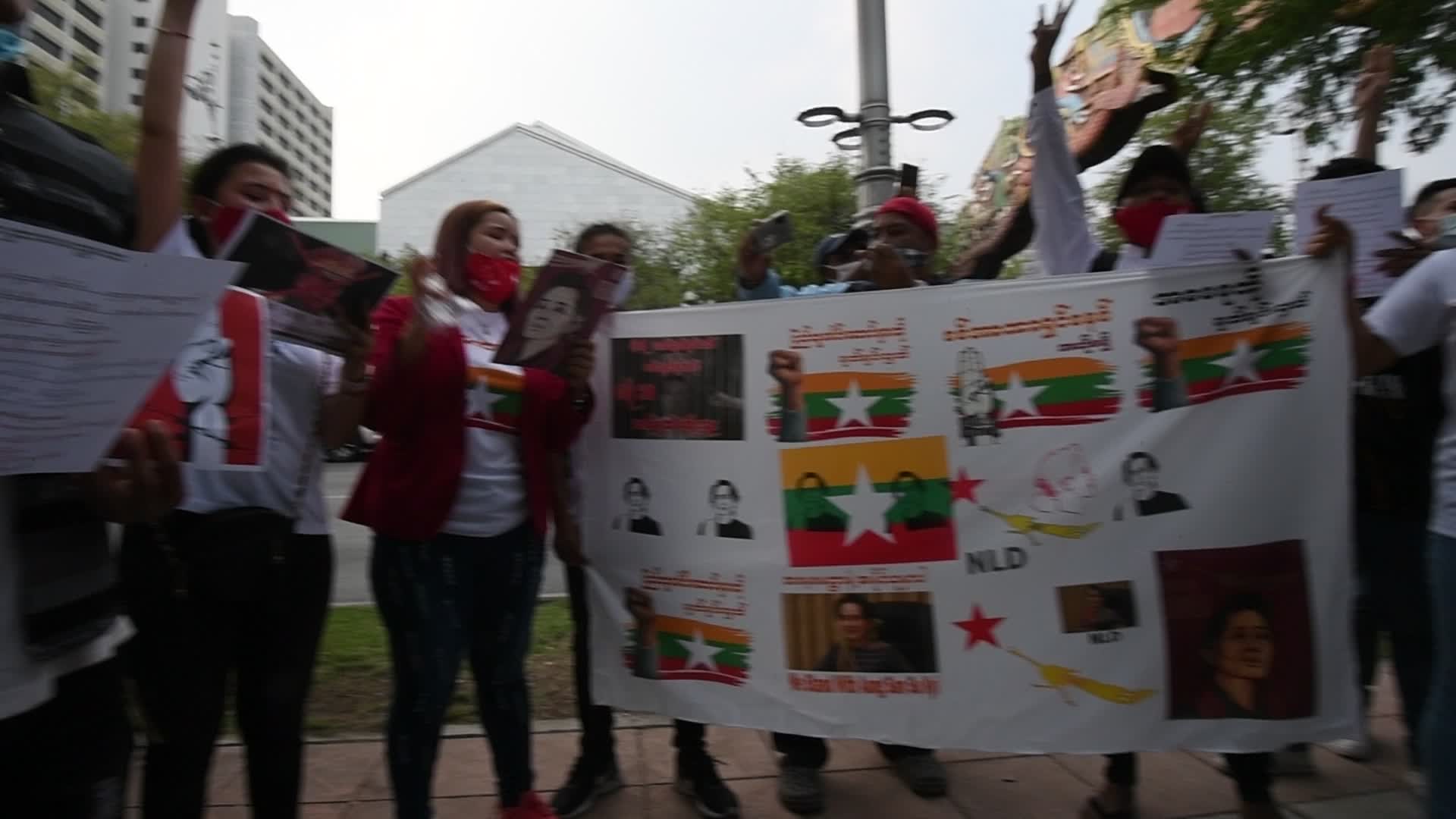 Myanmar residents in Bangkok protest against military coup in Myanmar