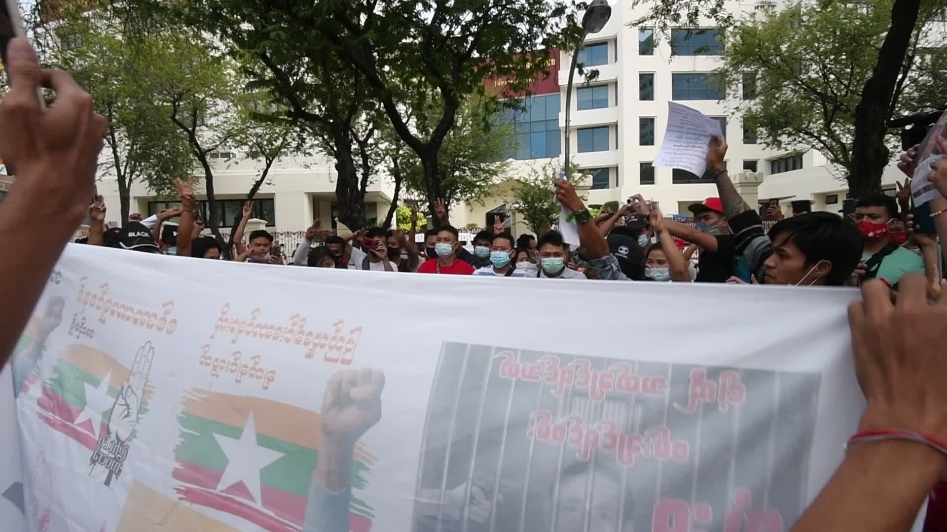 Myanmar residents in Bangkok protest against military coup in Myanmar