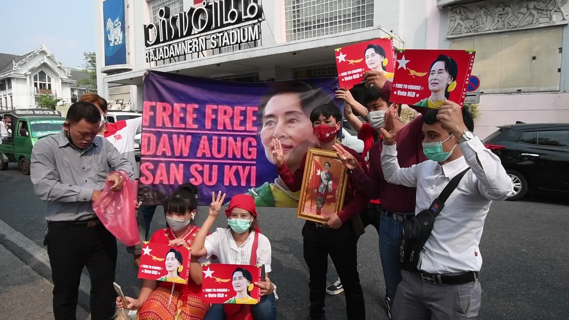 Myanmar residents in Bangkok protest against military coup in Myanmar