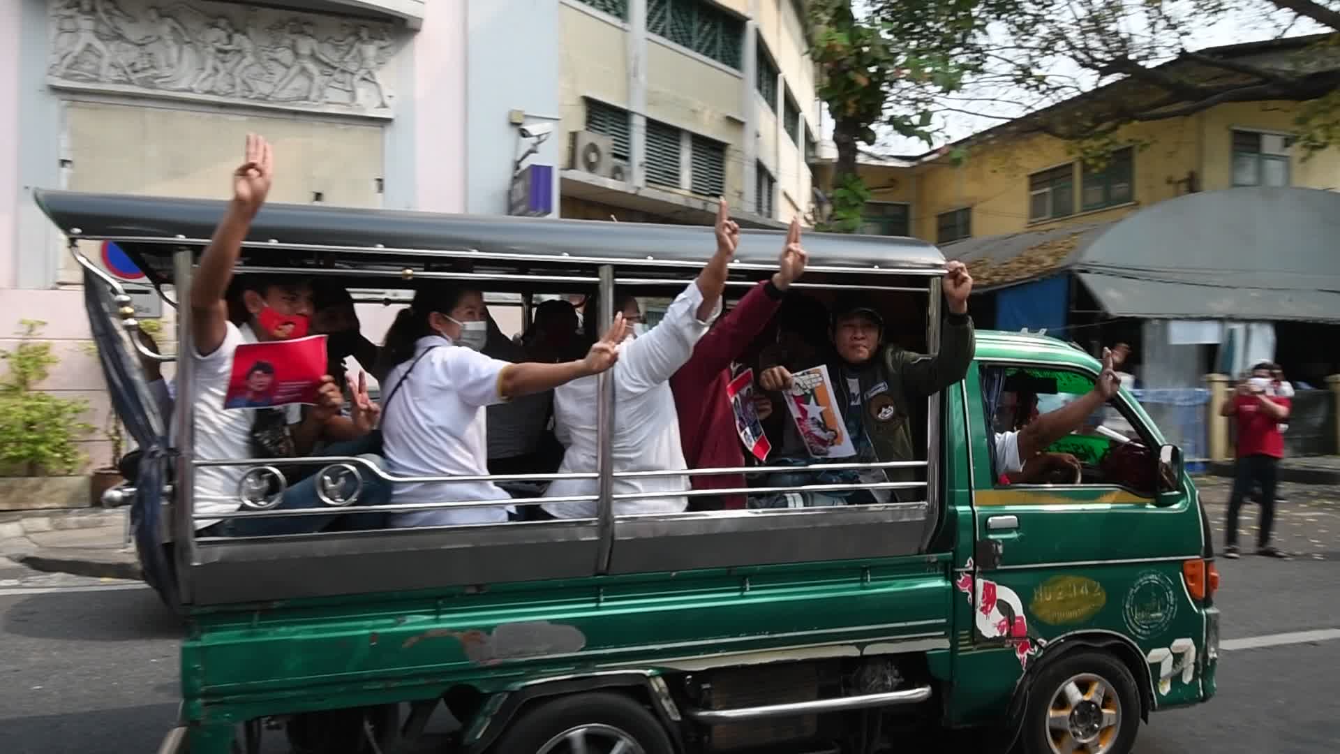 Myanmar residents in Bangkok protest against military coup in Myanmar