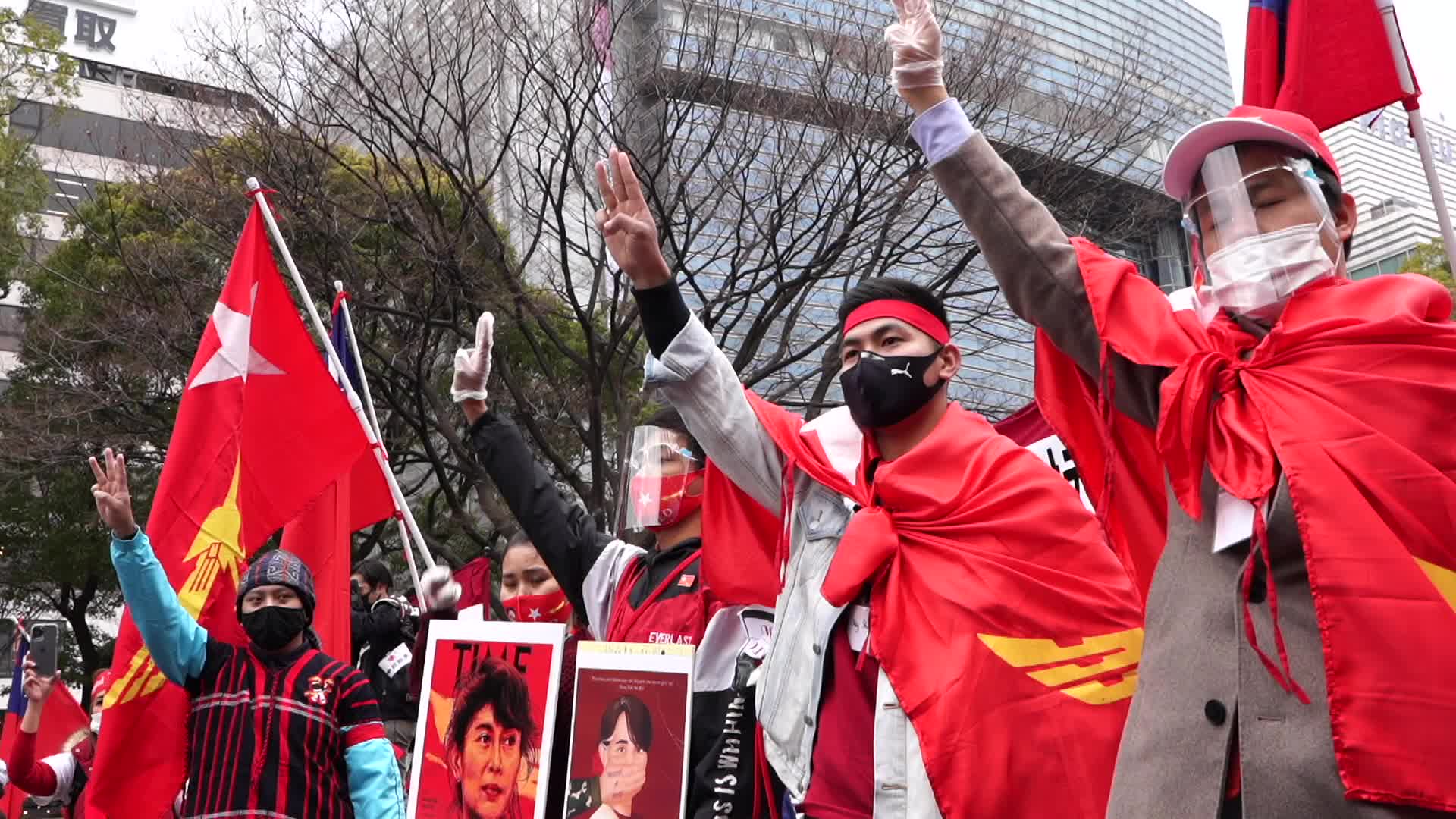 Myanmar residents in Japan protest against military coup
