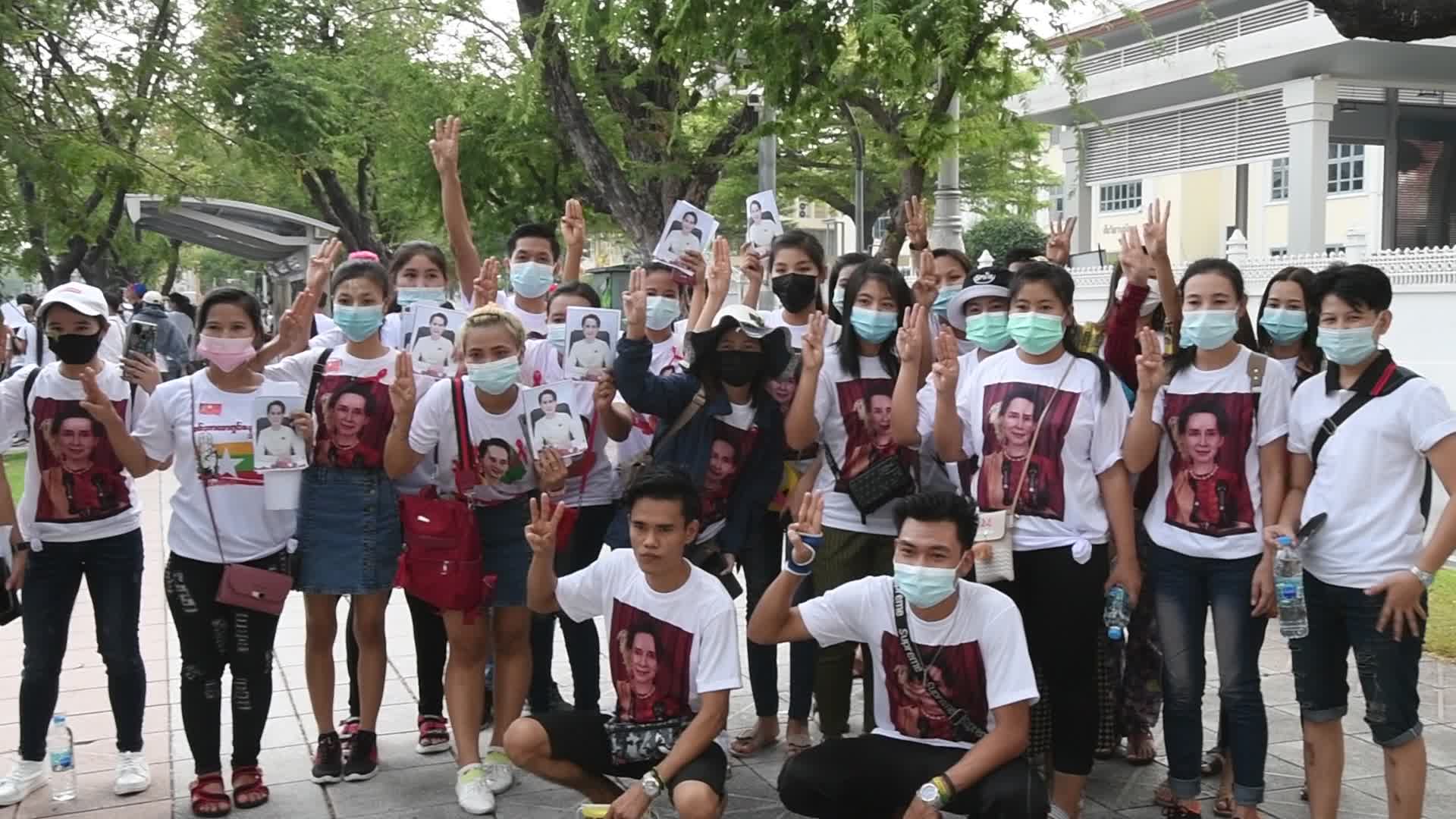 Myanmar residents in Bangkok protest against military coup in Myanmar