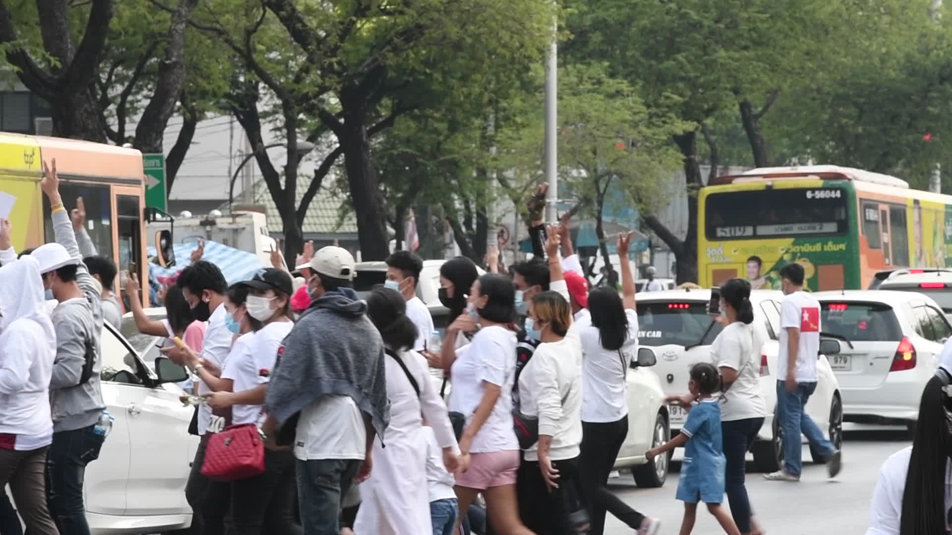 Myanmar residents in Bangkok protest against military coup in Myanmar