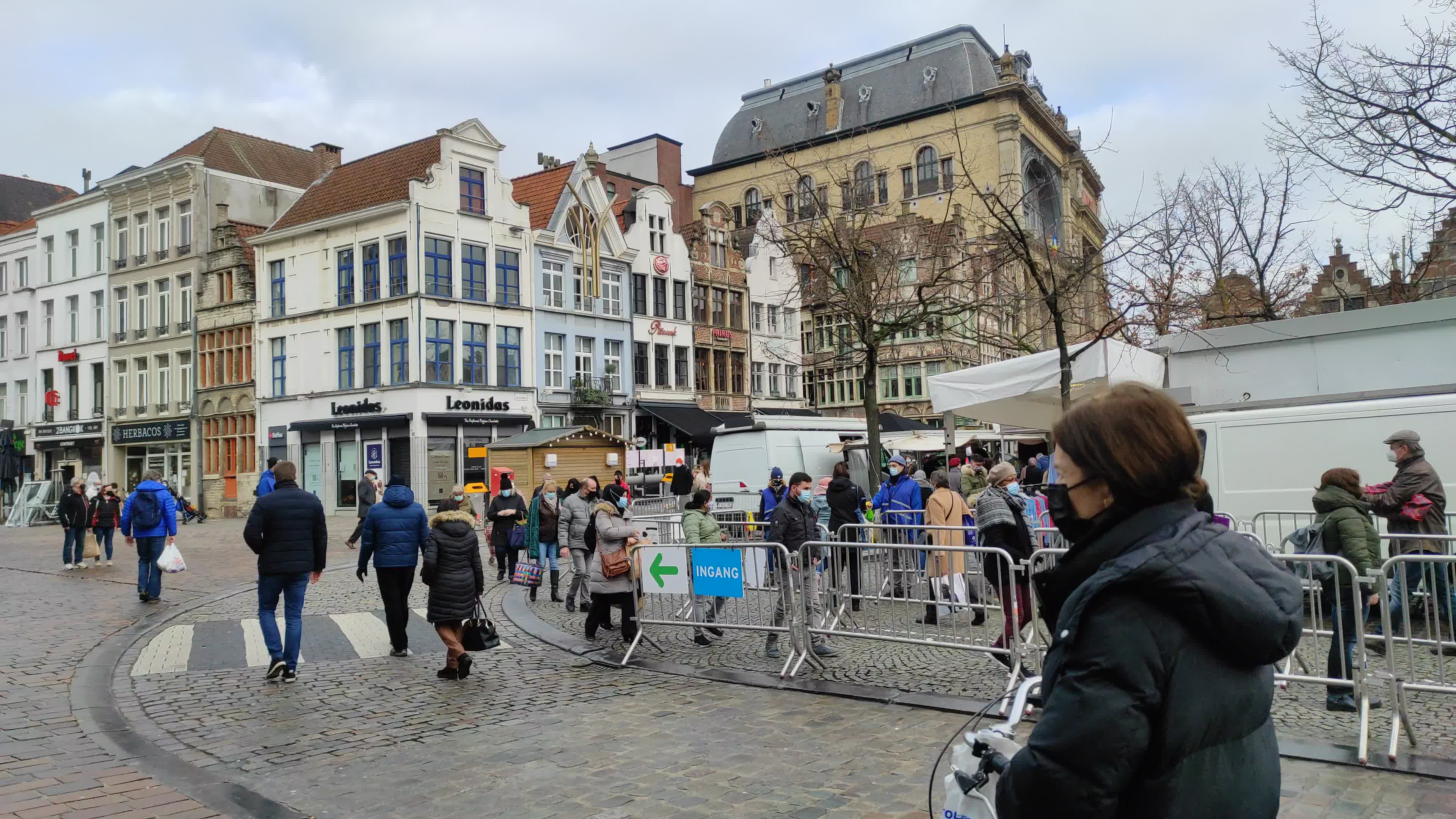 People At Friday Market At Vrijdagmarkt In Gent