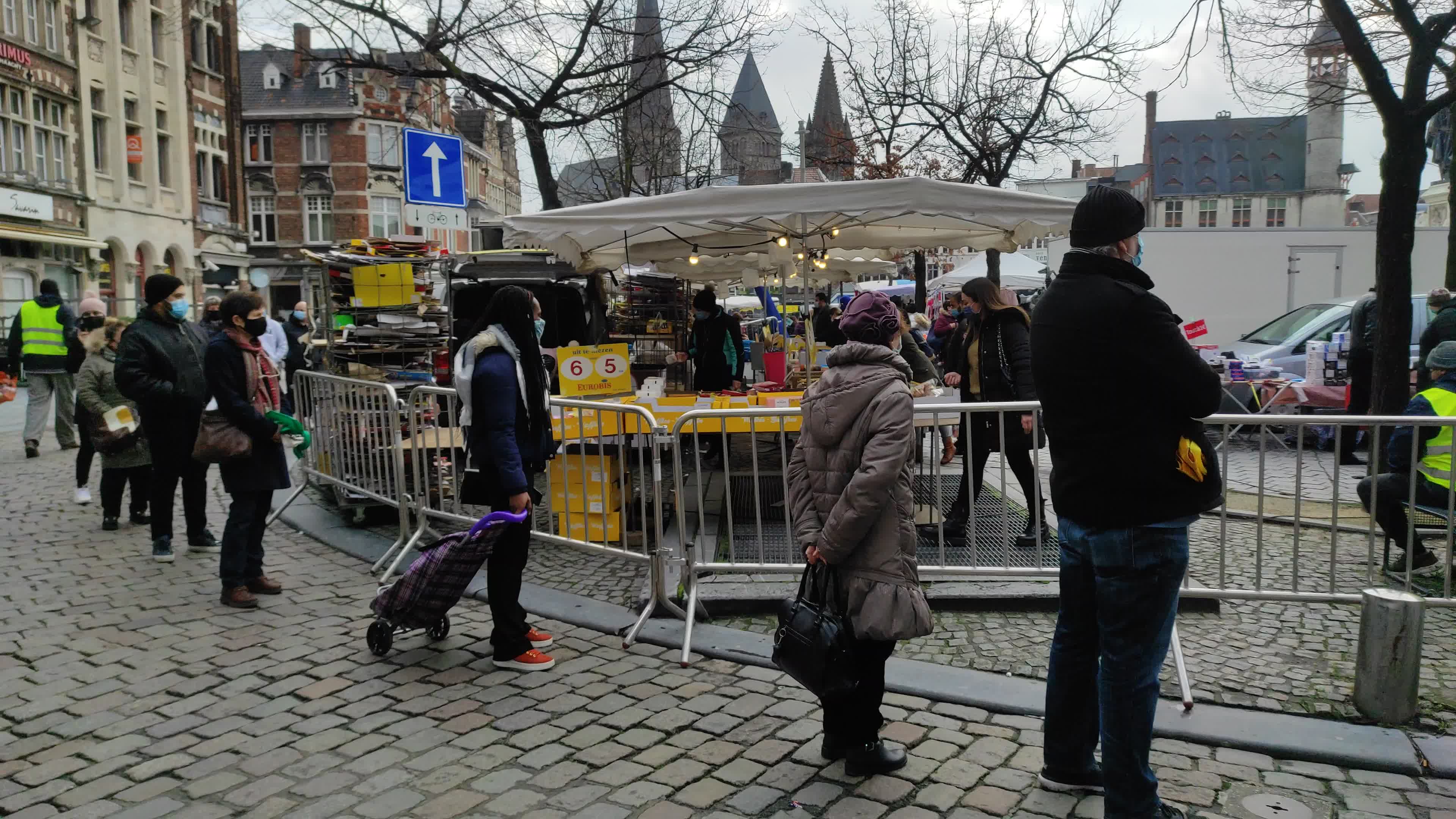 People At Friday Market At Vrijdagmarkt In Gent