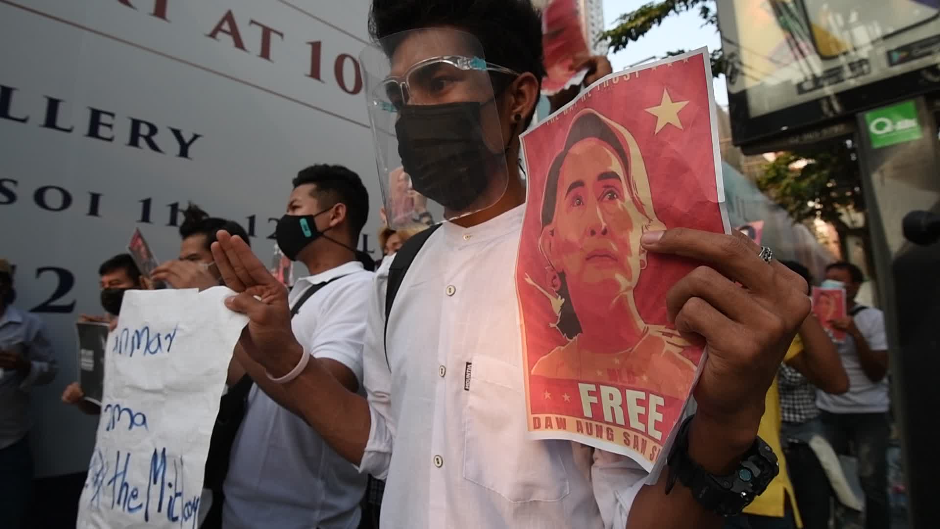 Myanmar residents in Bangkok protest against military coup in Myanmar 