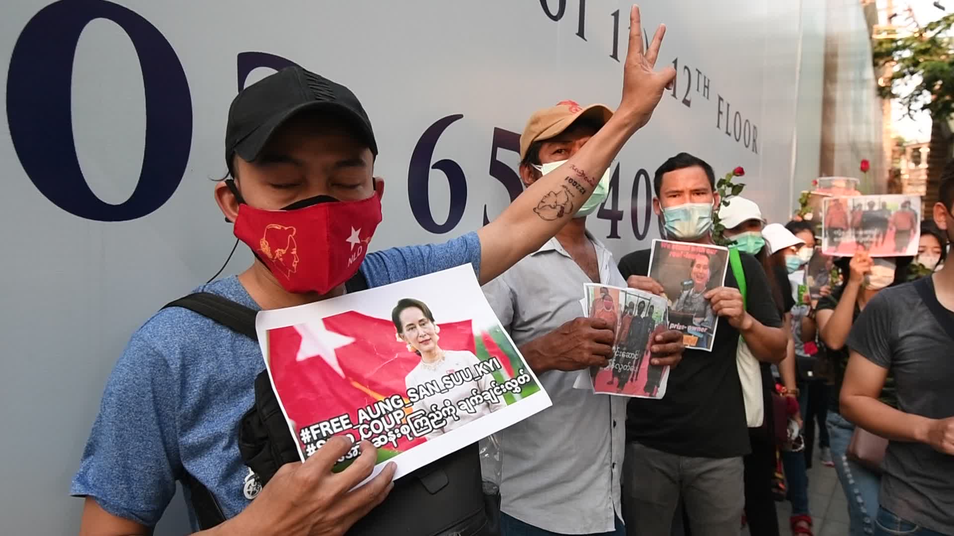 Myanmar residents in Bangkok protest against military coup in Myanmar 