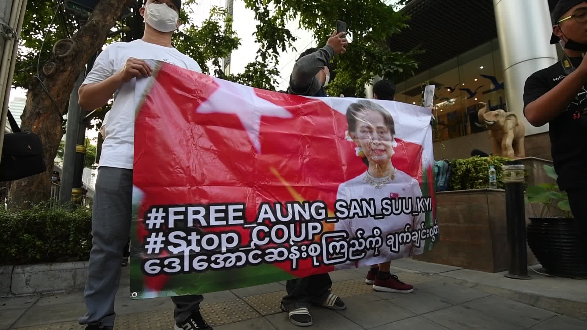 Myanmar residents in Bangkok protest against military coup in Myanmar 