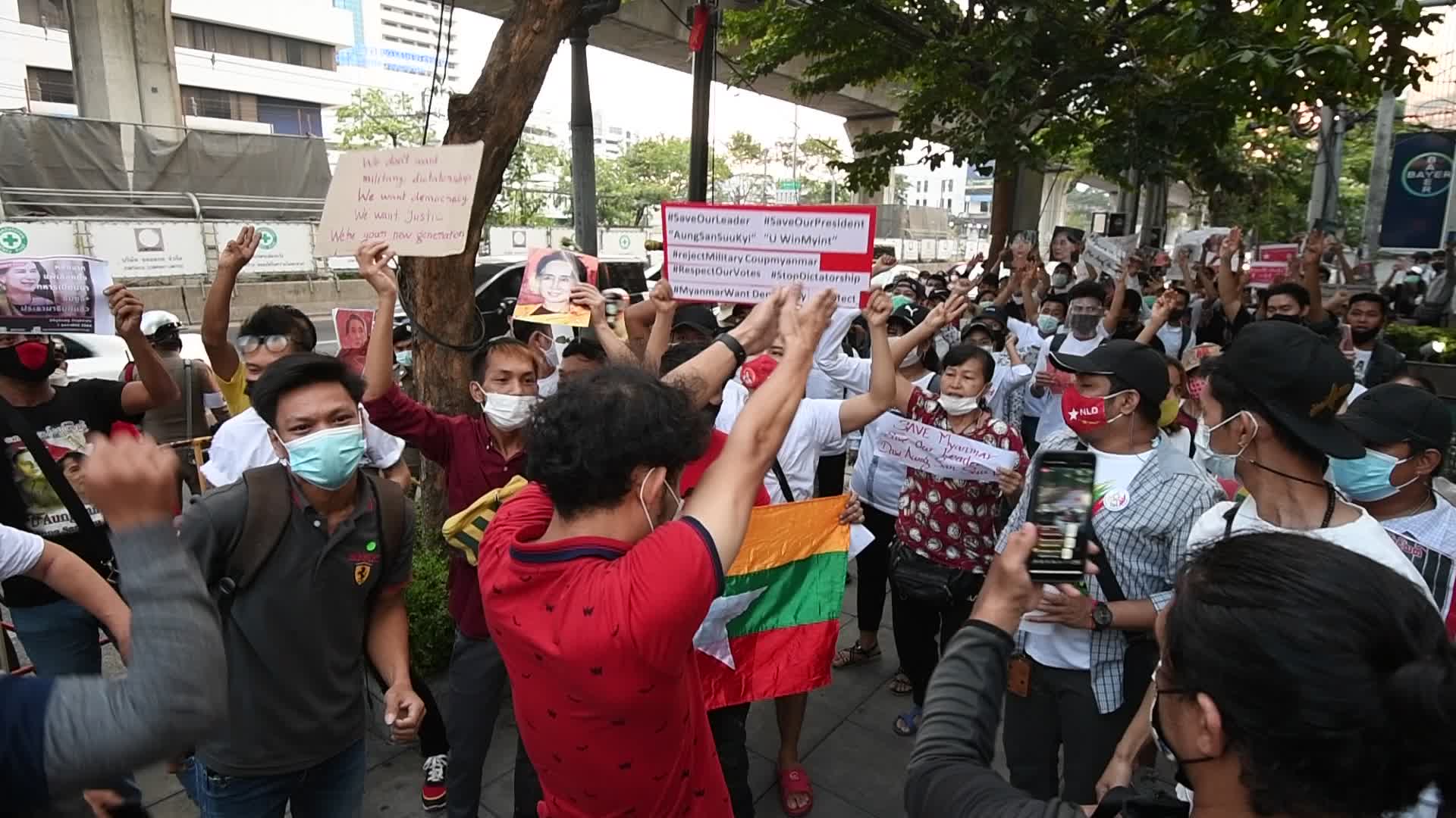 Myanmar residents in Bangkok protest against military coup in Myanmar 