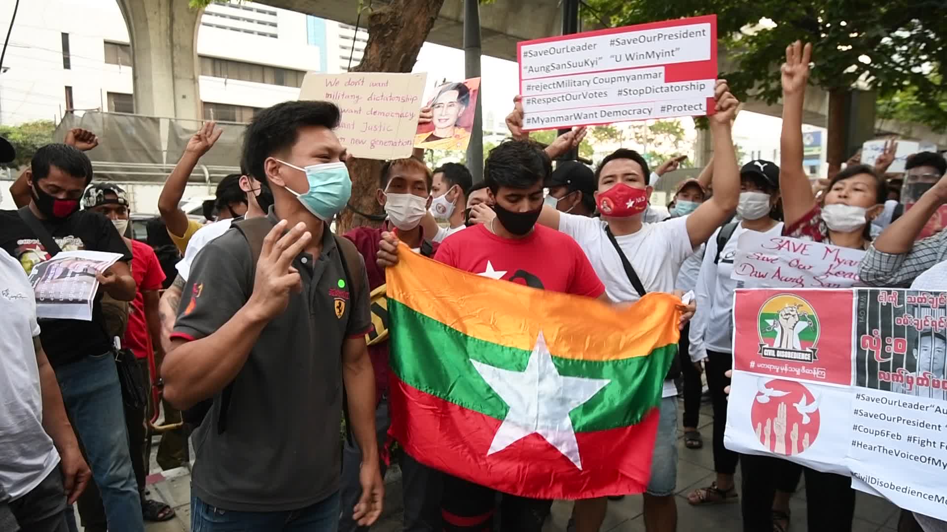 Myanmar residents in Bangkok protest against military coup in Myanmar 