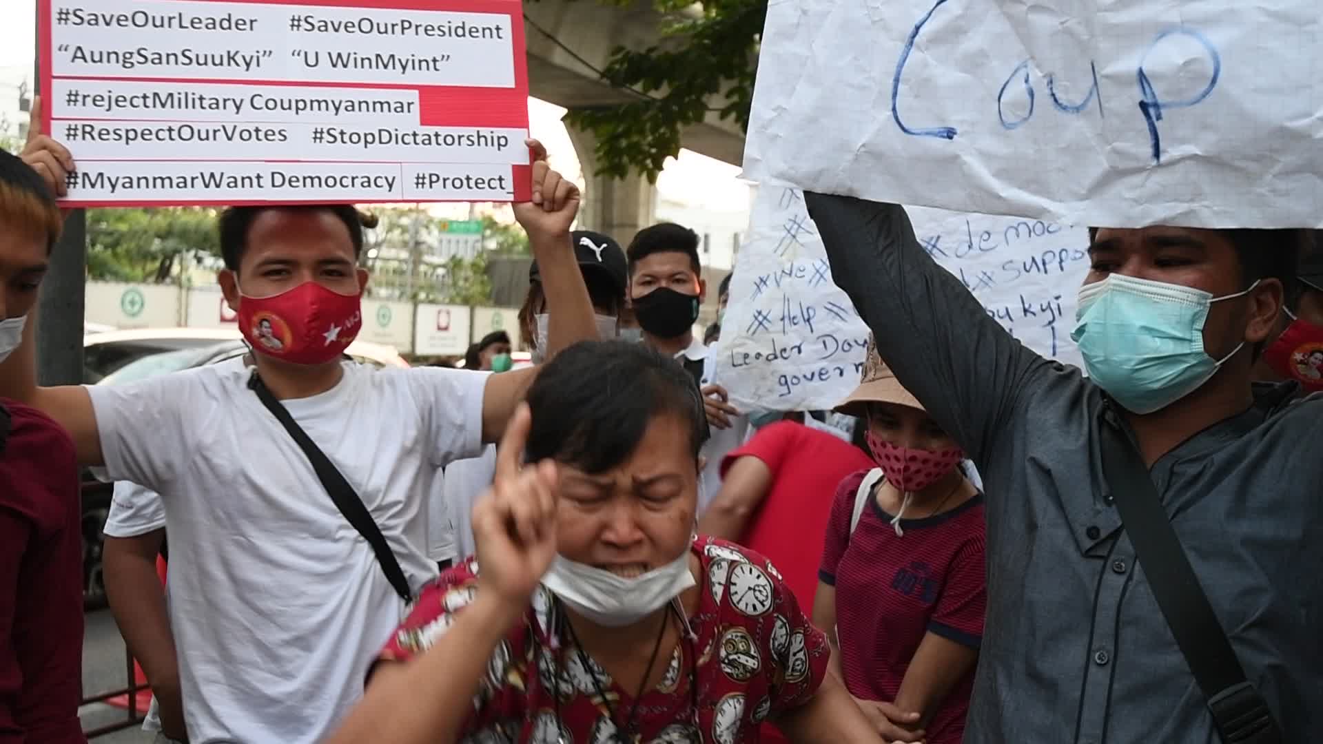 Myanmar residents in Bangkok protest against military coup in Myanmar 