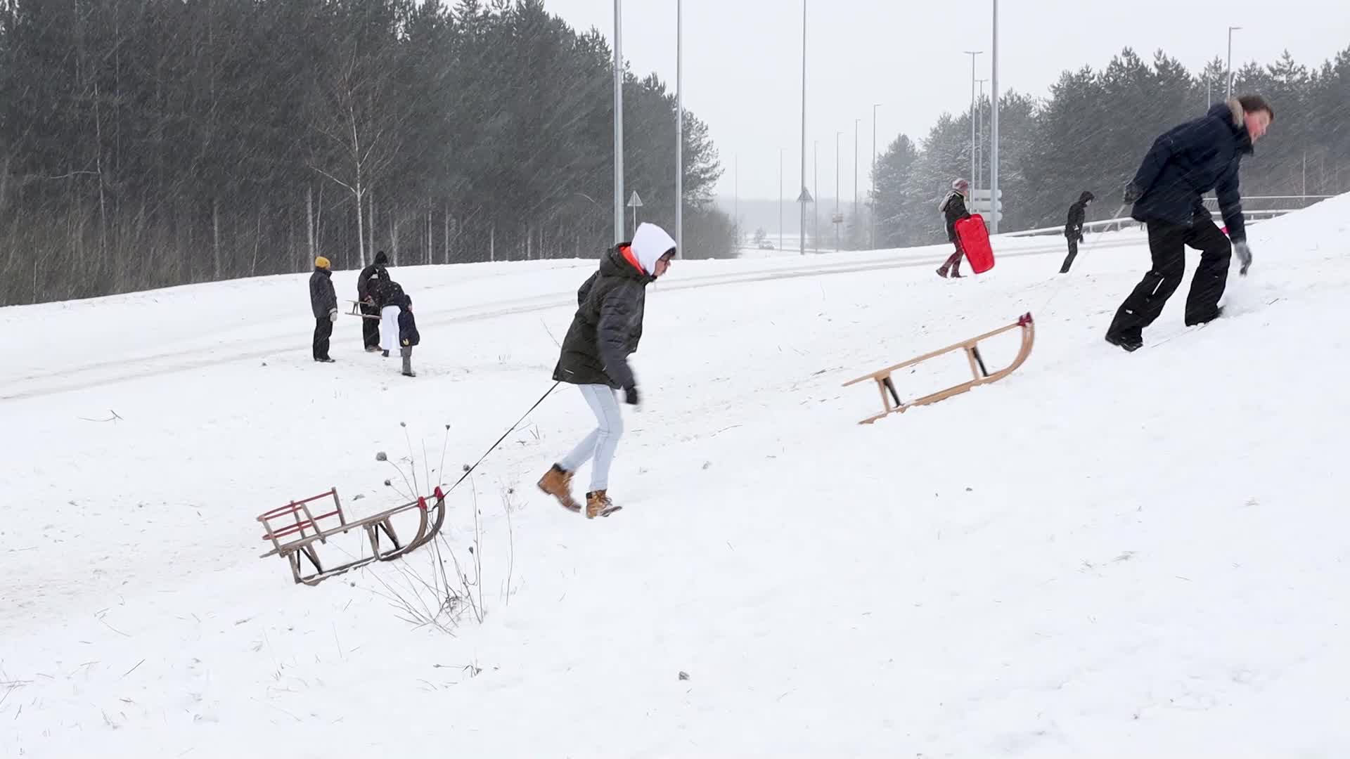 Dutch have fun in the snow in Meerhoven, Netherlands