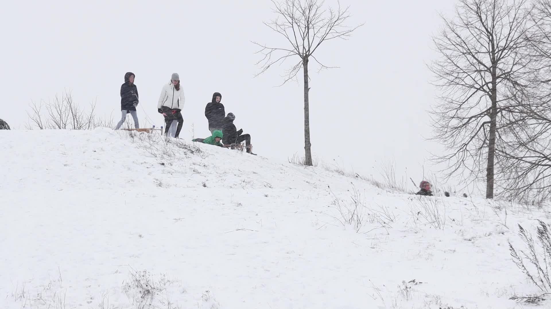 Dutch have fun in the snow in Meerhoven, Netherlands