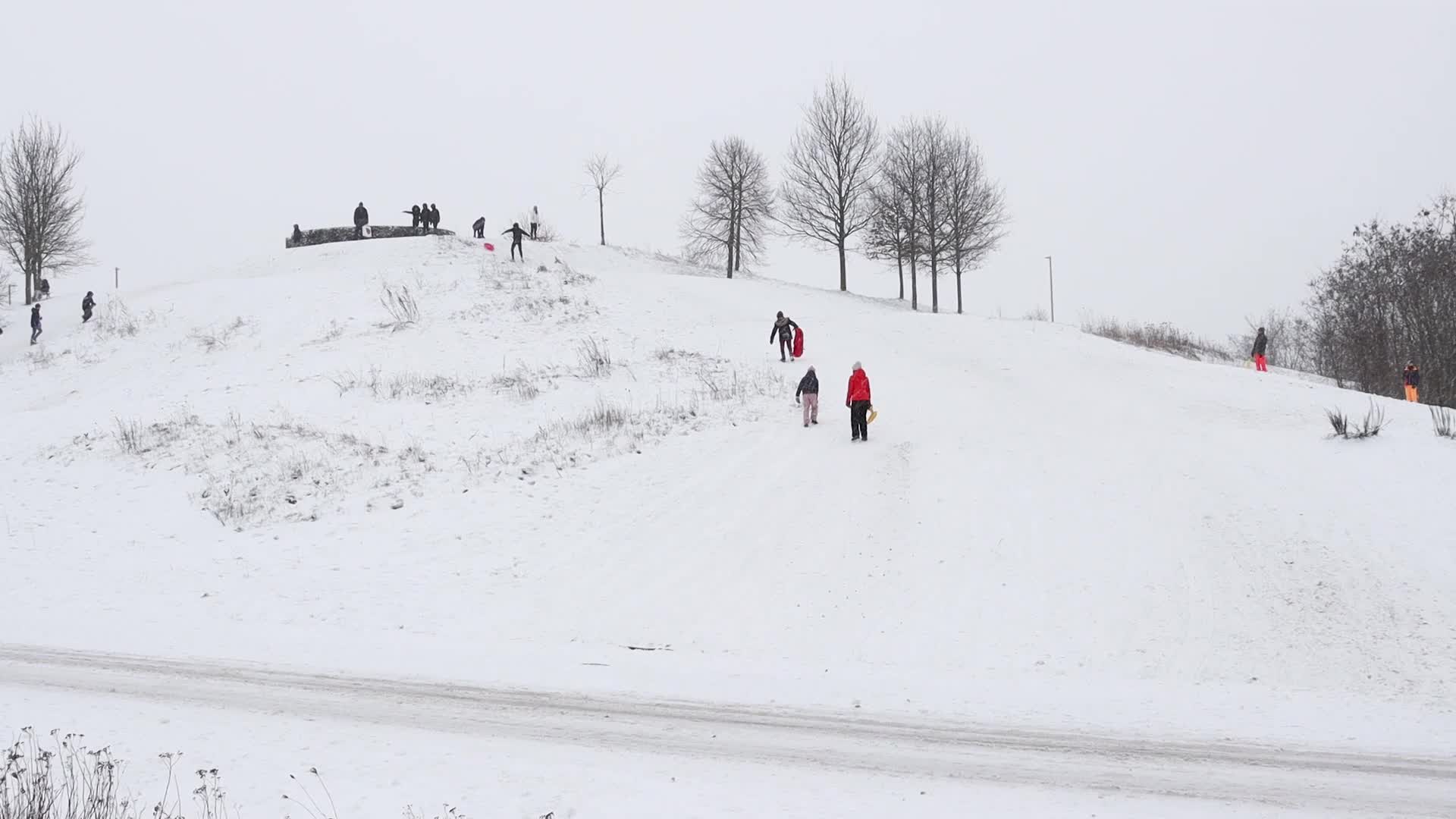 Dutch have fun in the snow in Meerhoven, Netherlands