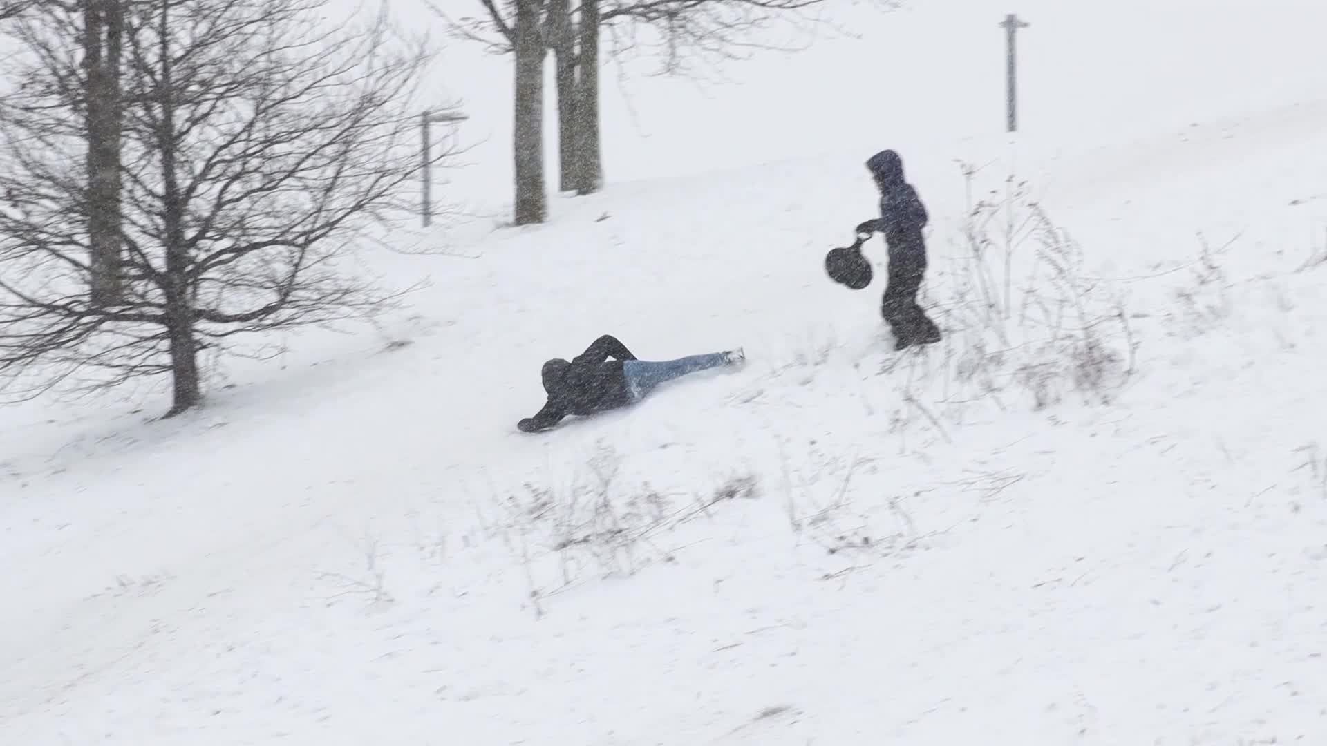 Dutch have fun in the snow in Meerhoven, Netherlands