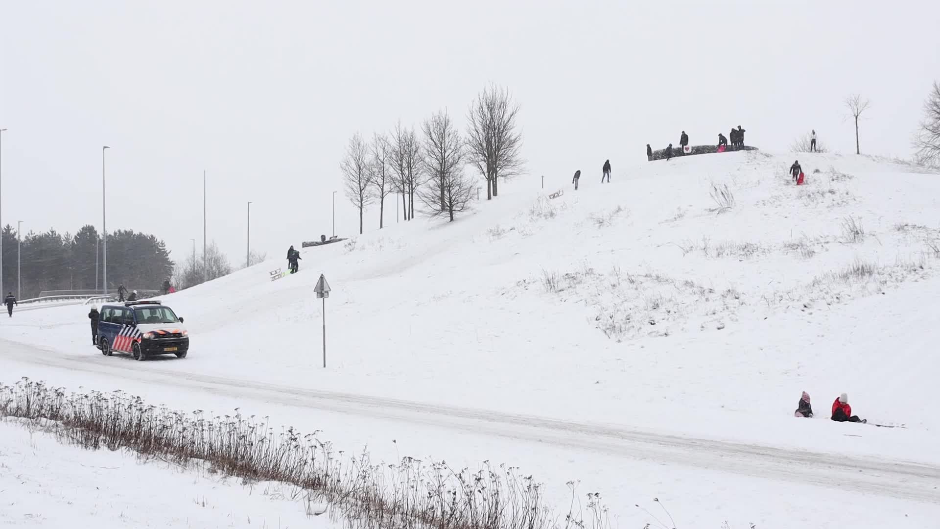 Dutch have fun in the snow in Meerhoven, Netherlands