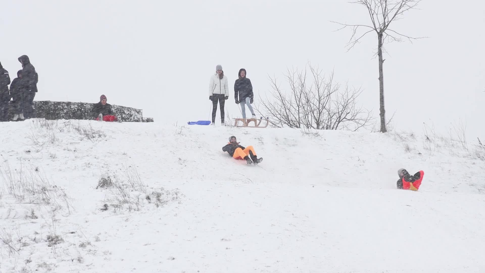 Dutch have fun in the snow in Meerhoven, Netherlands