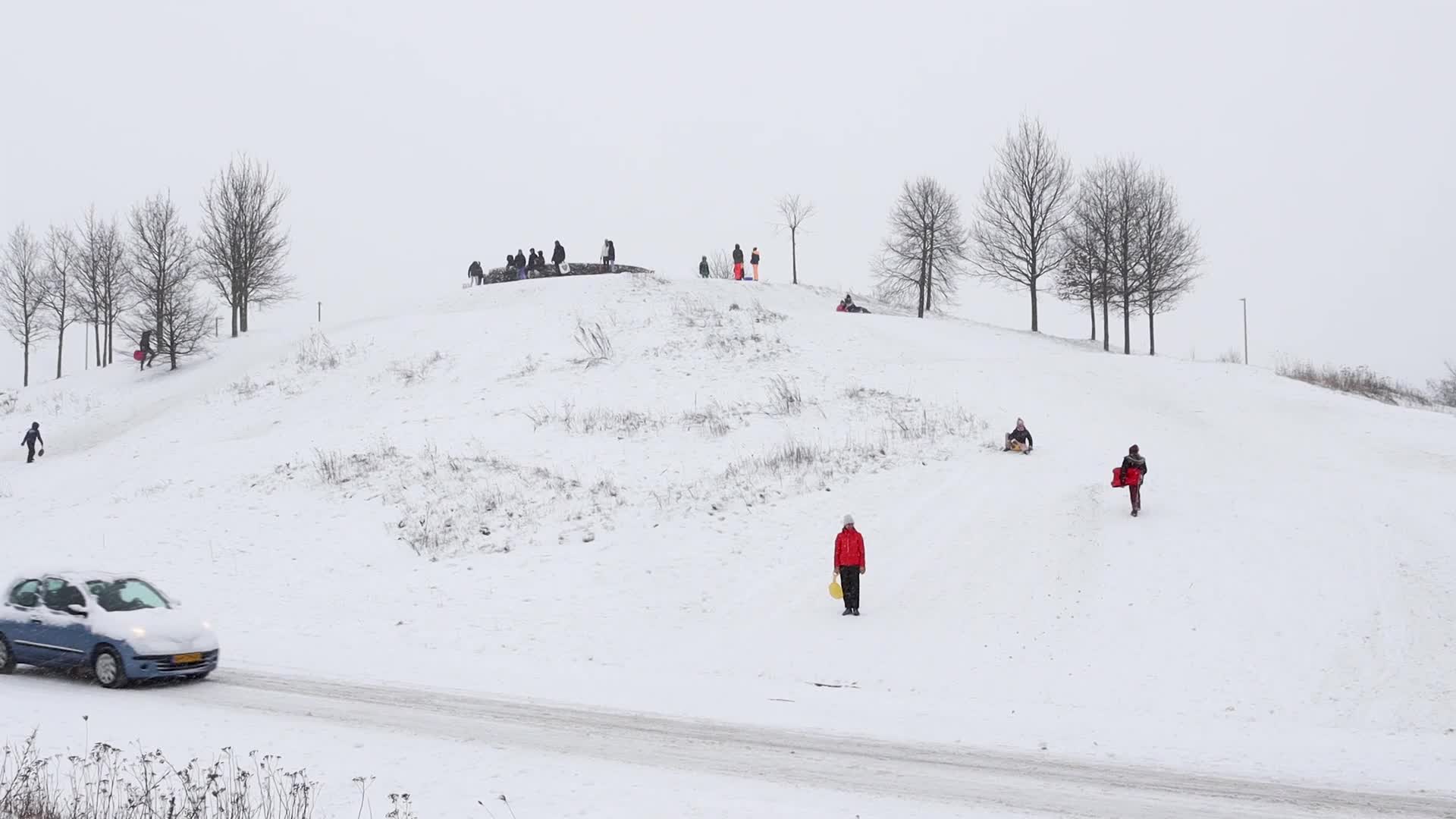Dutch have fun in the snow in Meerhoven, Netherlands