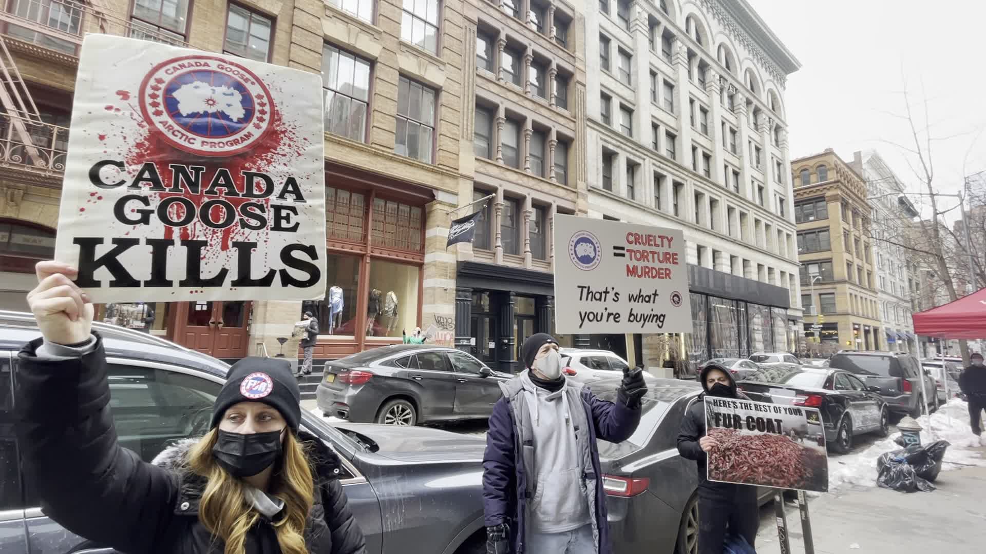 Canada Goose animal rights protest in New York City
