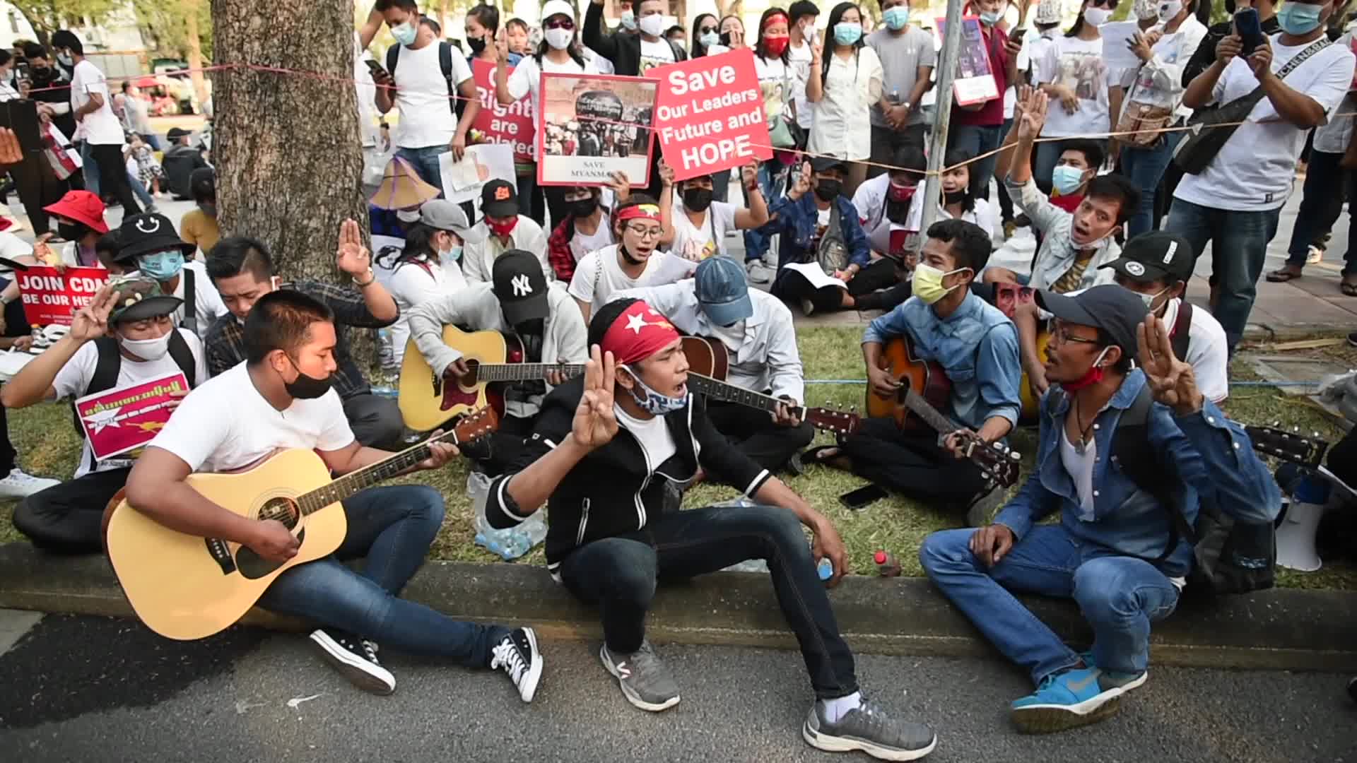 Protest against Myanmar's military coup in Bangkok