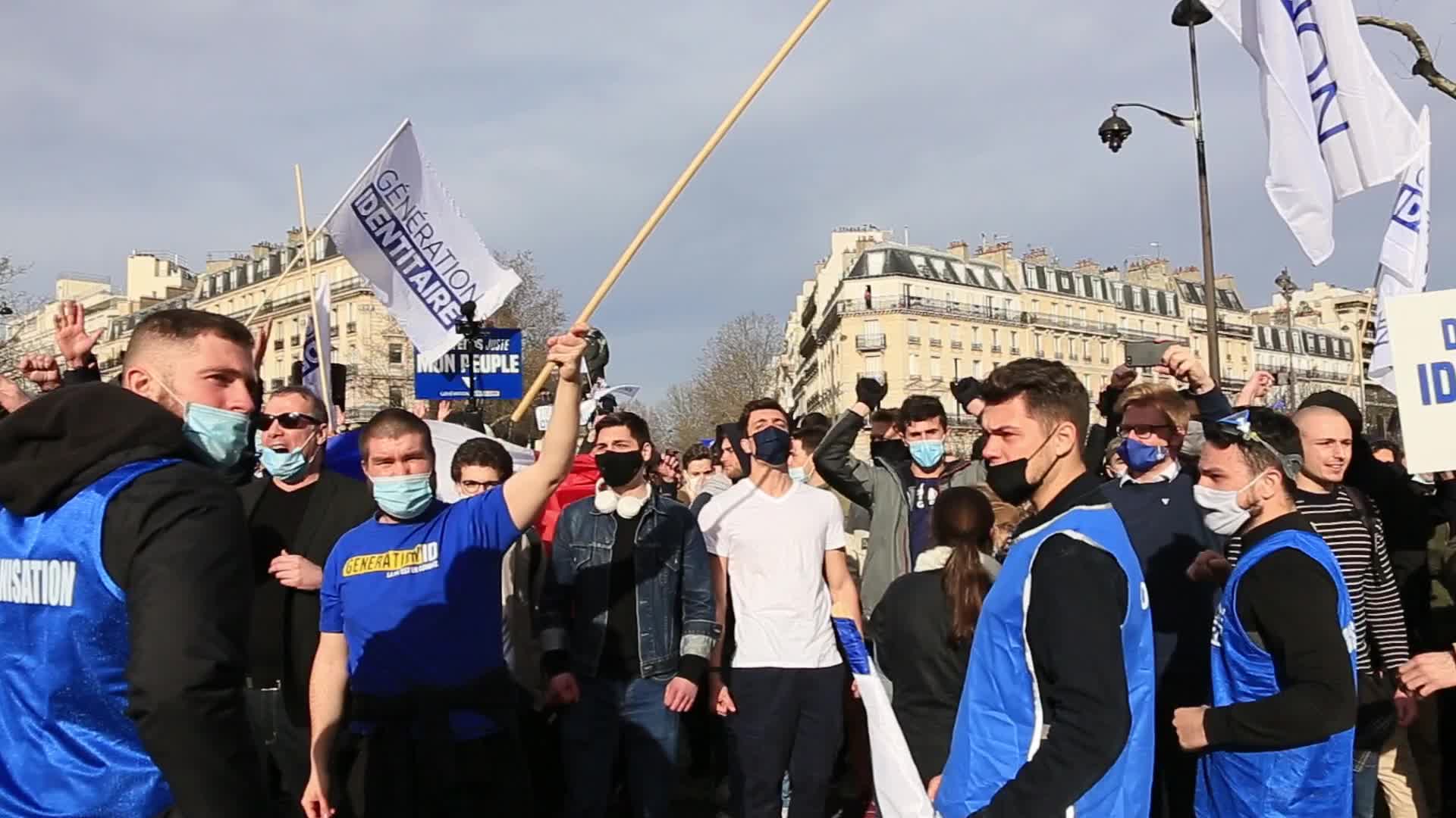 Far right group Generation Identitaire protest against its potential dissolution in Paris