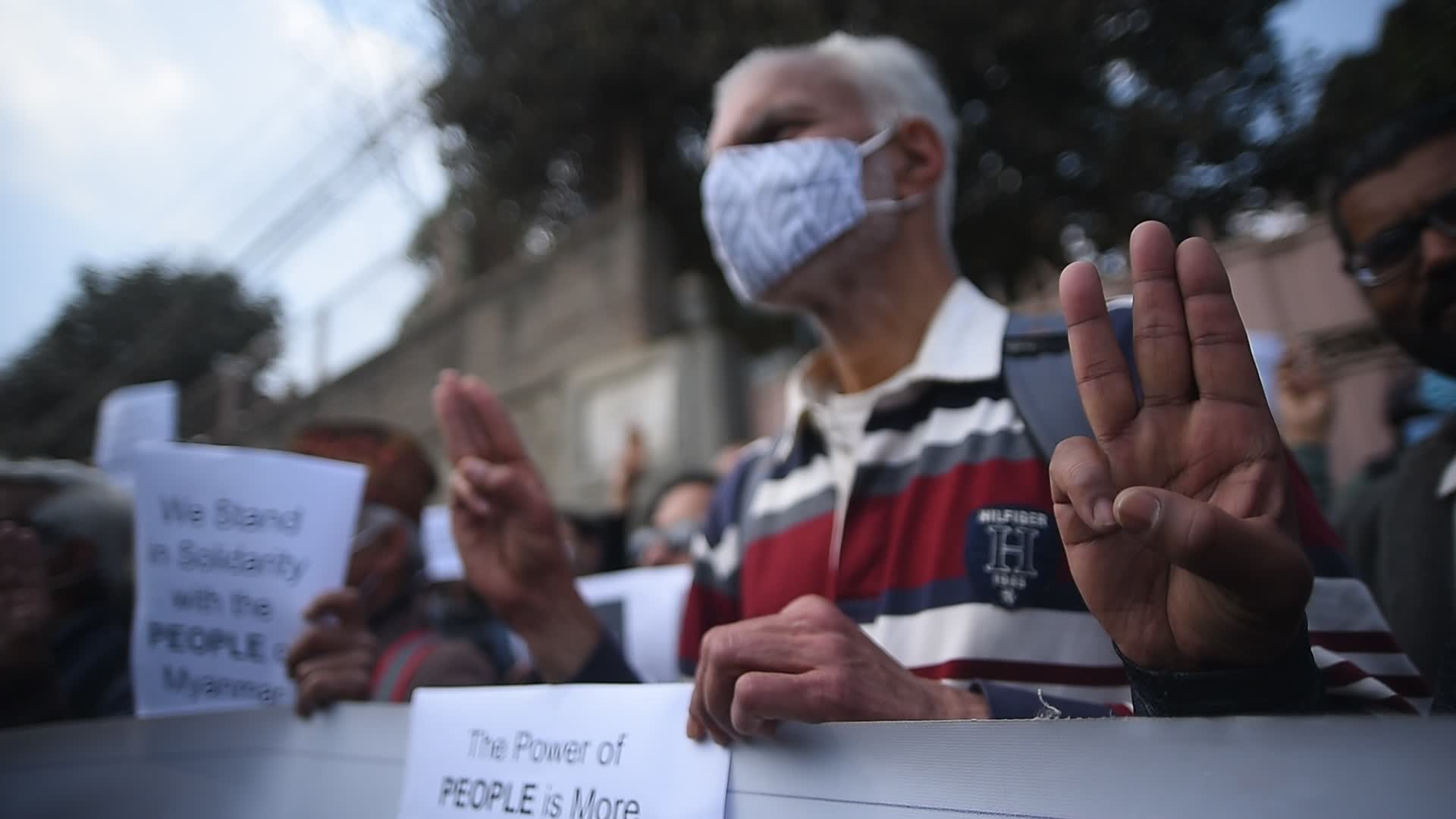 Three-finger salute in front of Myanmar Embassy in Nepal