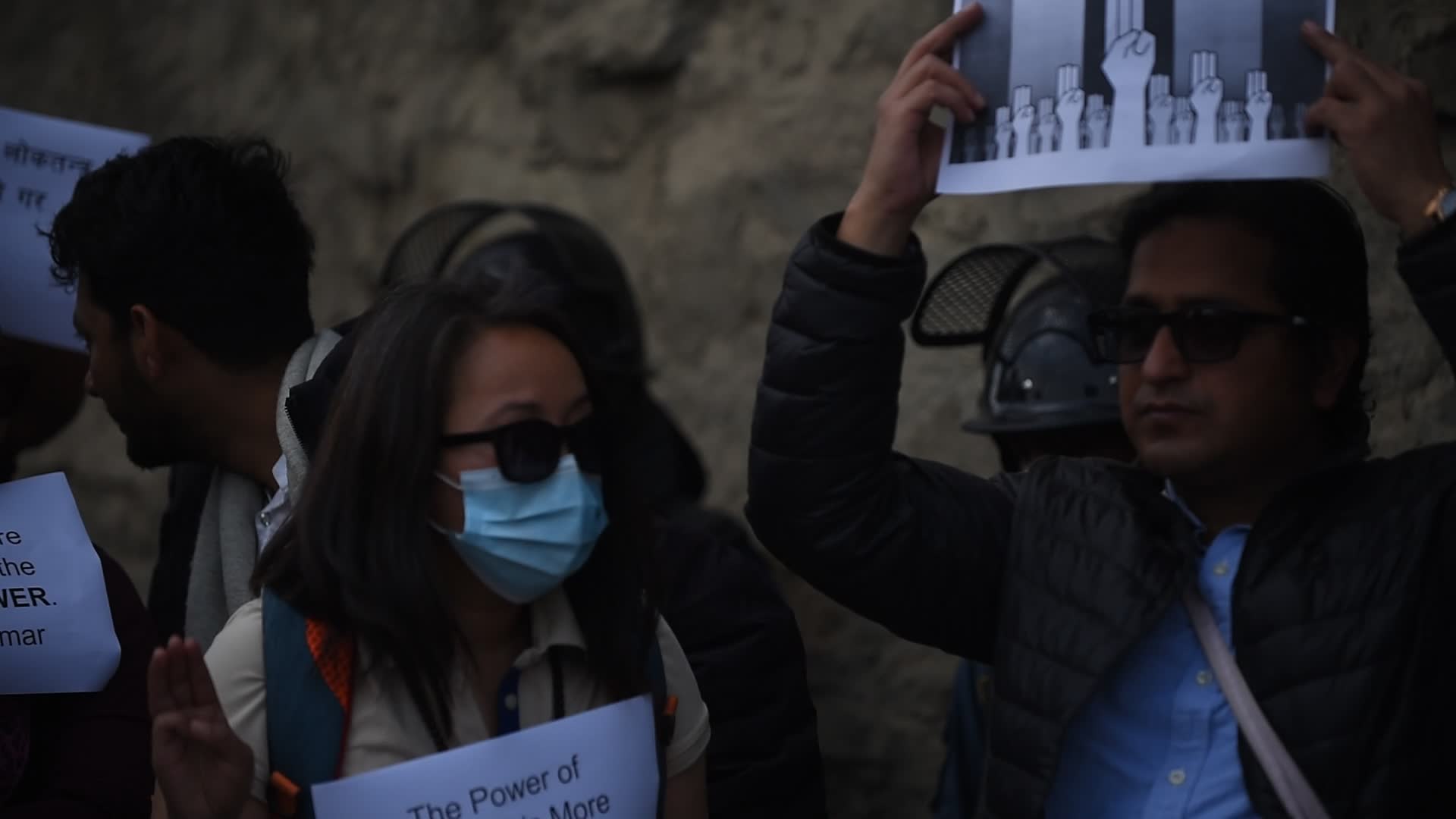 Three-finger salute in front of Myanmar Embassy in Nepal