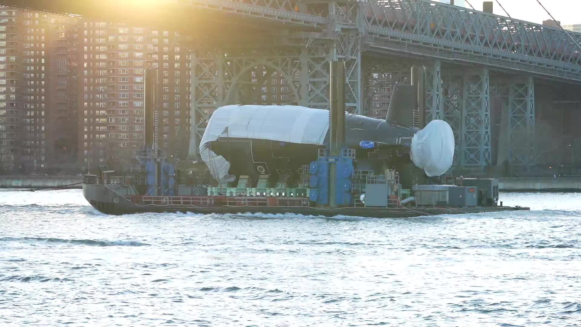 Submarine Aboard a barge in East River