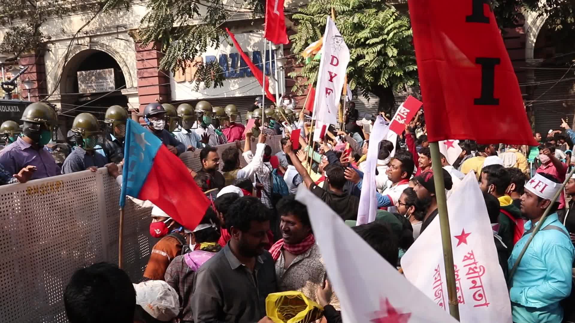 Student activists of the Communist Party protest in Kolkata