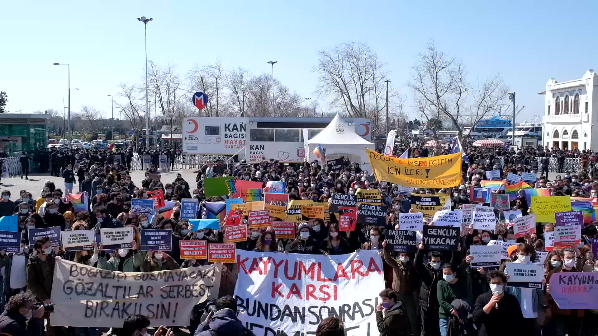 Students demonstrate against the direct appointment Bogazici university's new rector