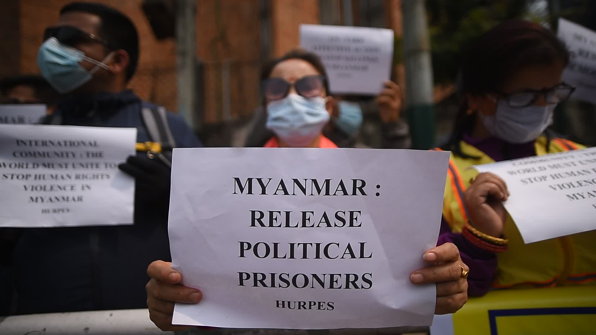 Nepalese Human Rights activists protest against Myanmar Military Coup