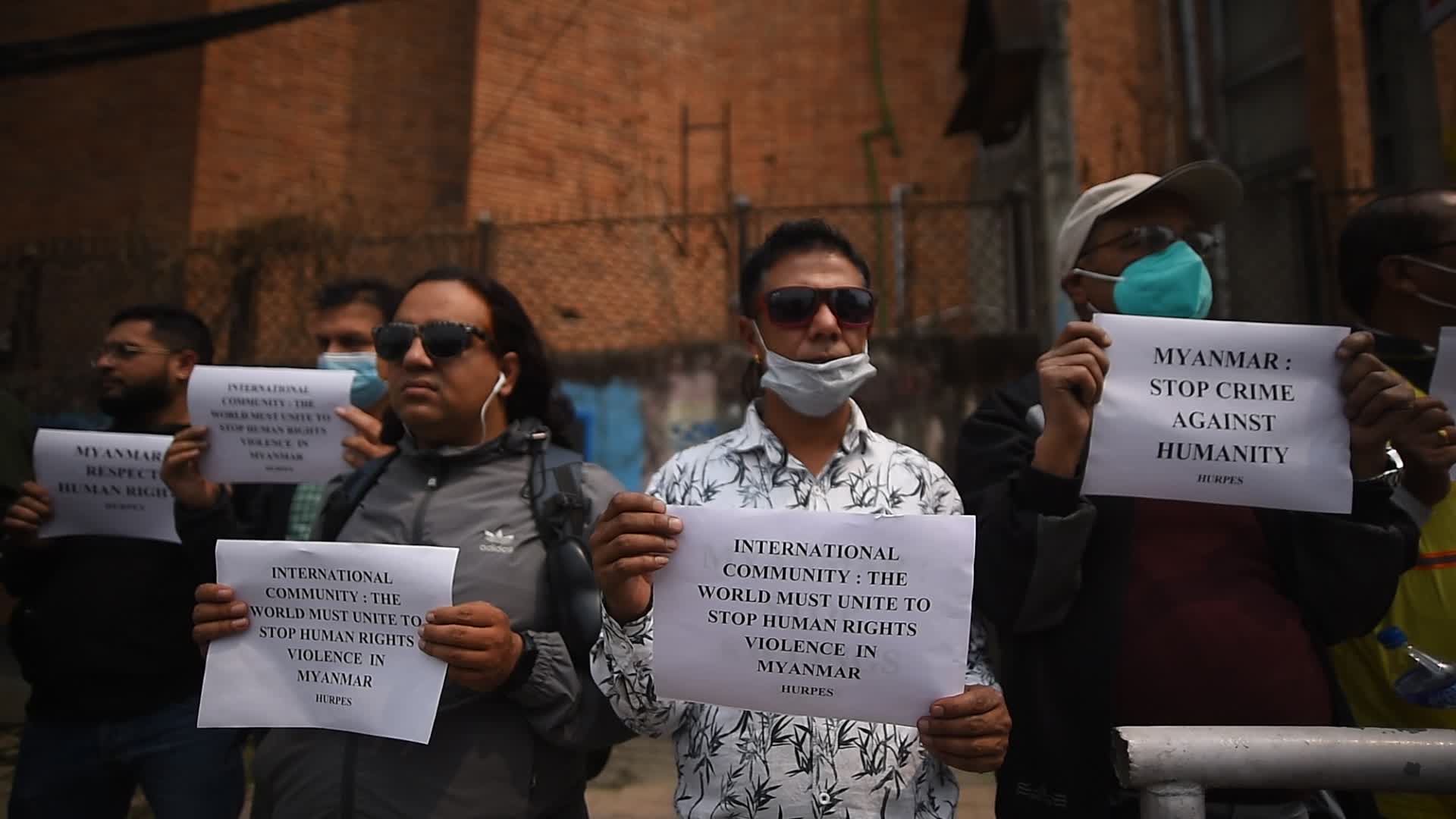 Nepalese Human Rights activists protest against Myanmar Military Coup