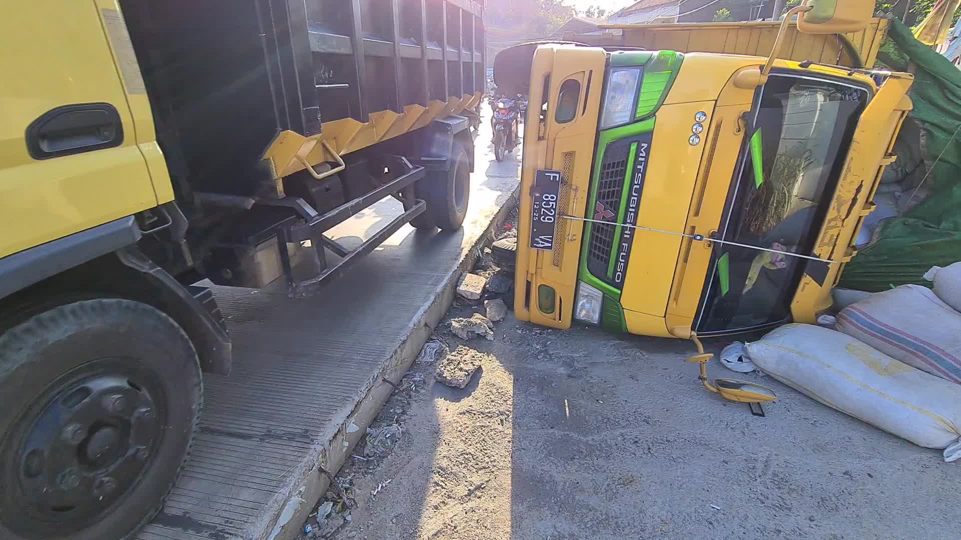 Truck crashed due to stalling road construction in Indonesia