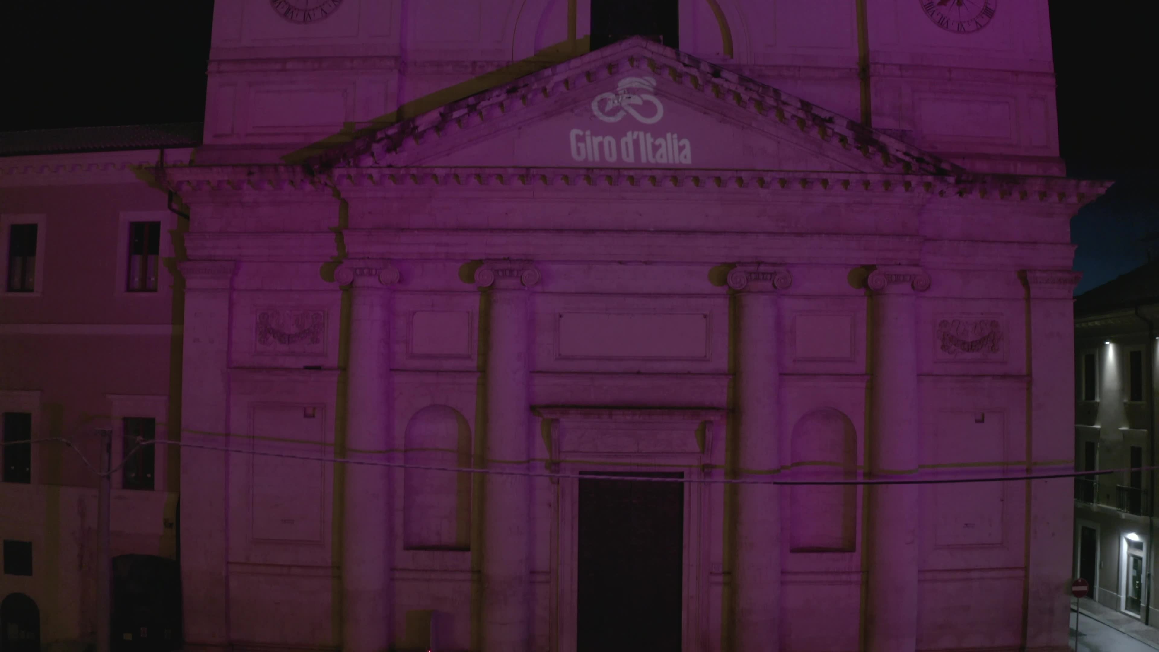 Drone view of the Cathedral of L'Aquila in occasion of Giro d'Italia