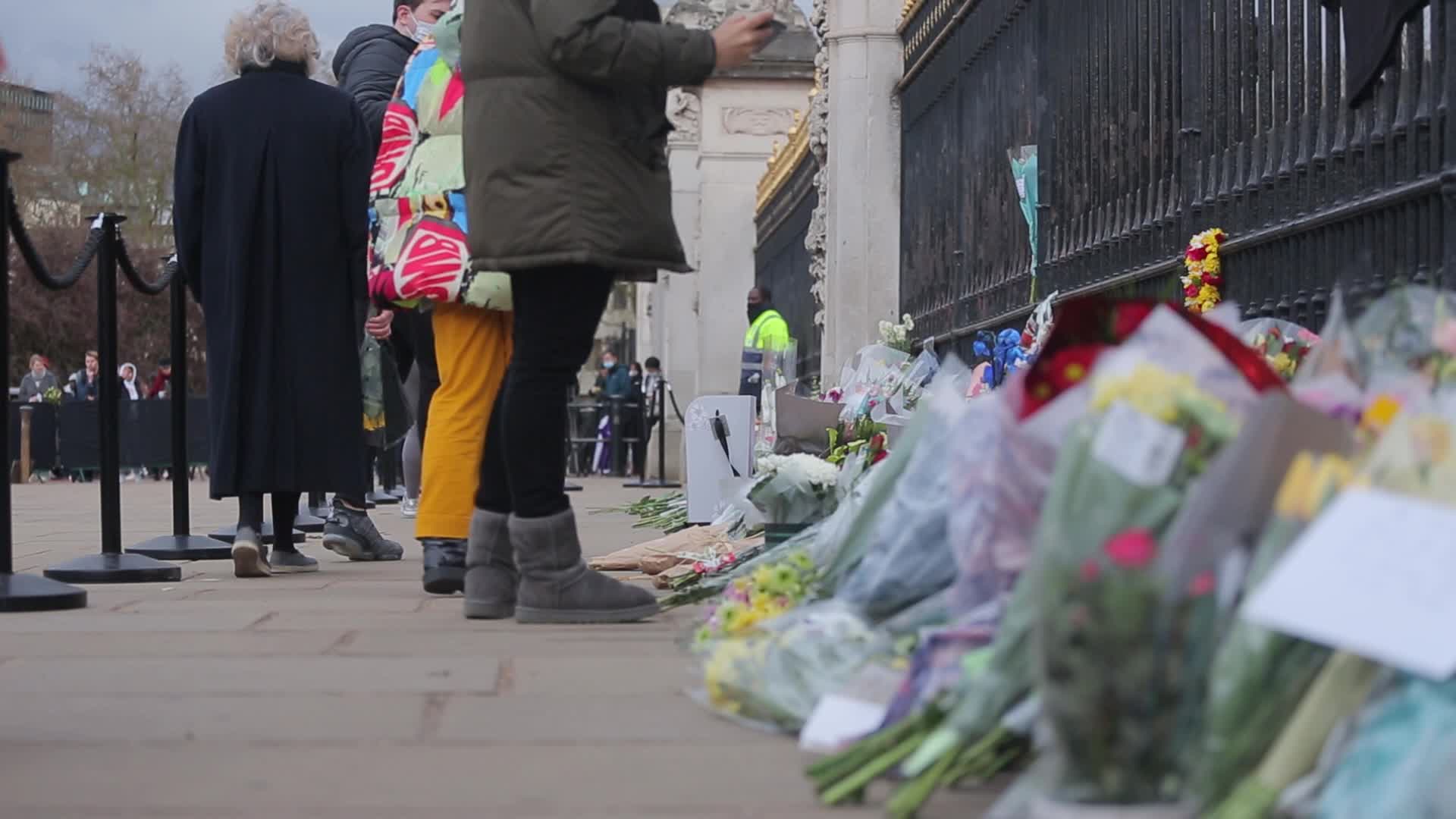 Flowers laid at Buckingham Palace following the death of Prince Philip