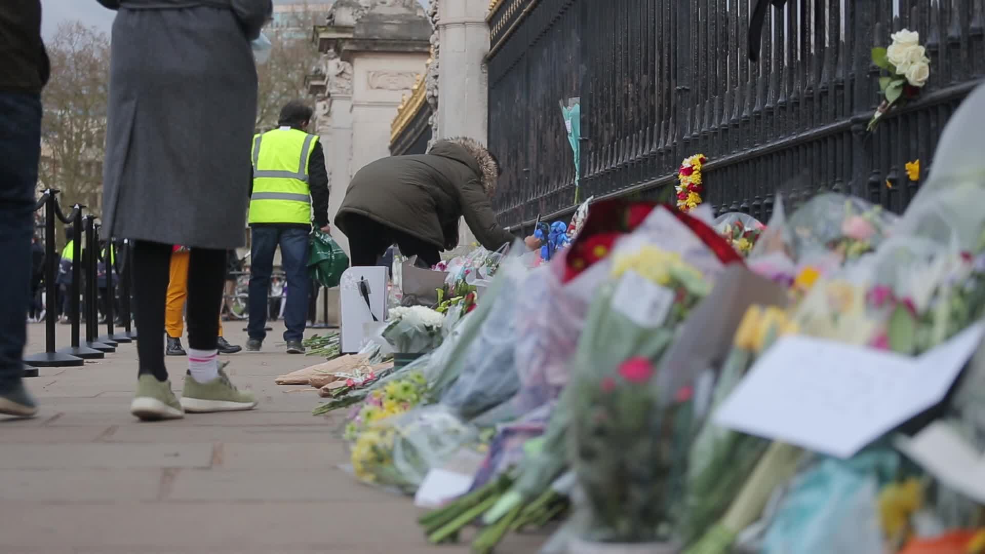 Flowers laid at Buckingham Palace following the death of Prince Philip