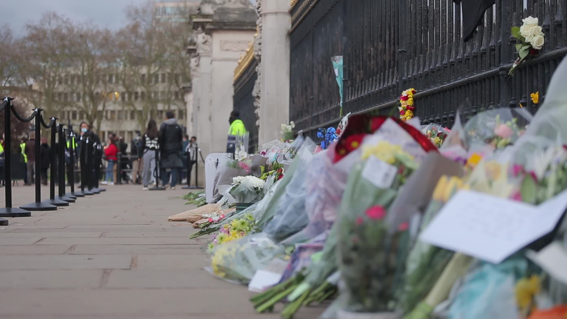 Flowers laid at Buckingham Palace following the death of Prince Philip