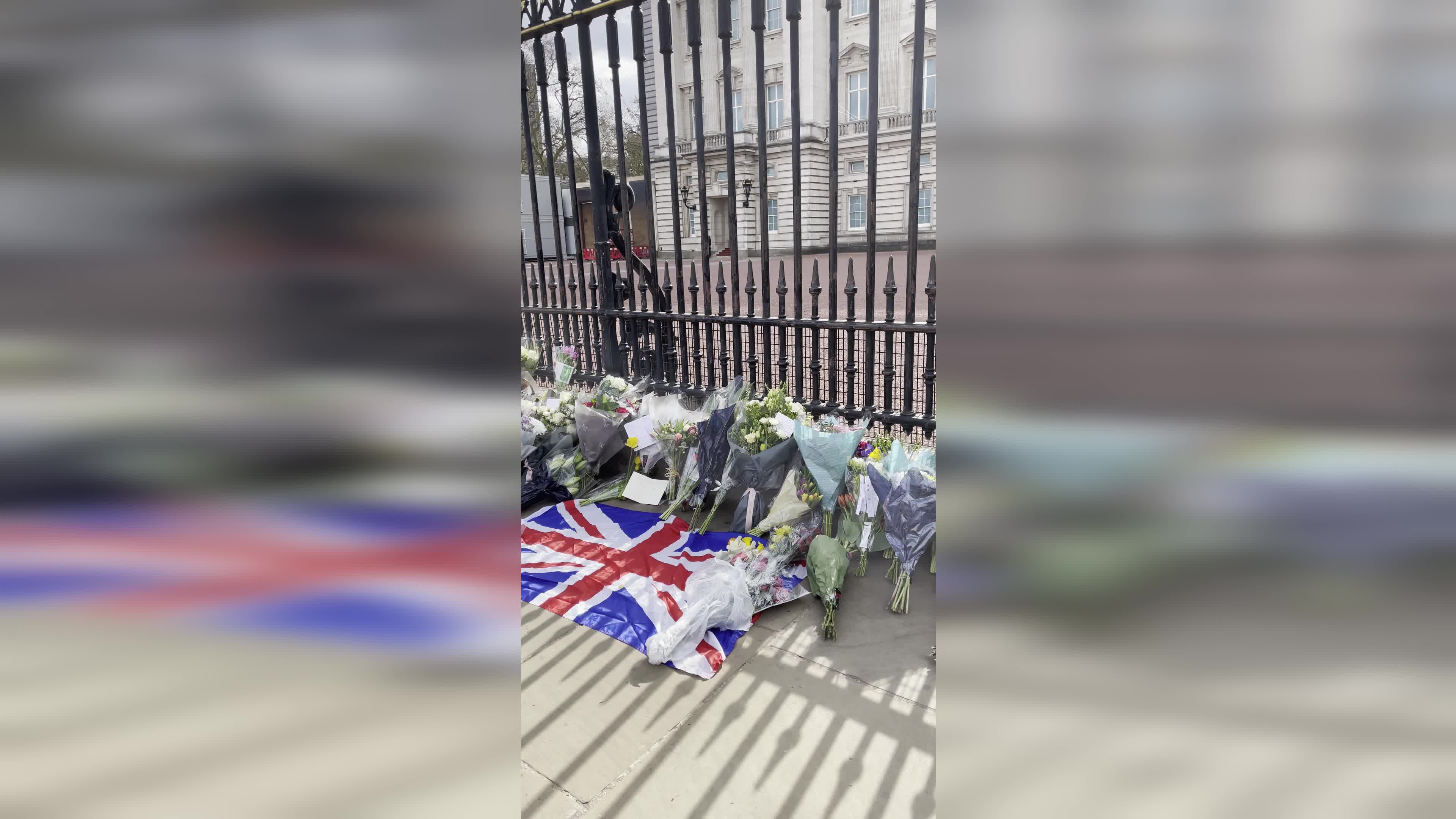 Flowers laid at Buckingham Palace following the death of Prince Philip