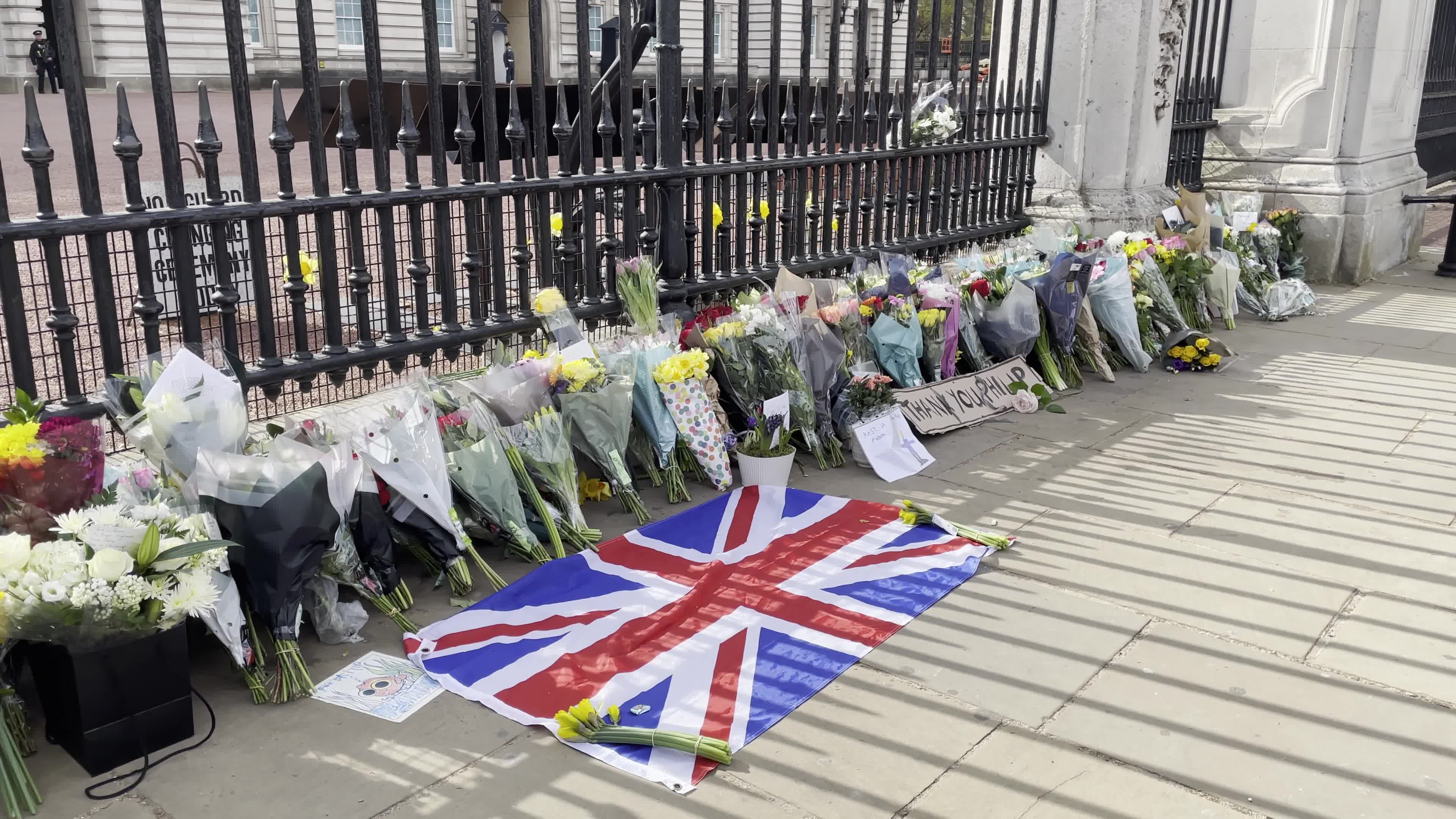Flowers laid at Buckingham Palace following the death of Prince Philip