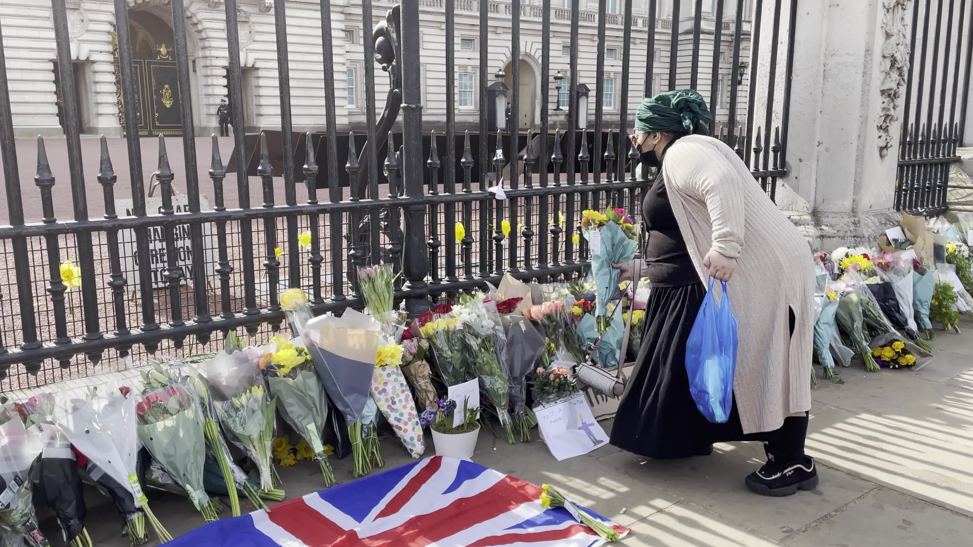 Flowers laid at Buckingham Palace following the death of Prince Philip