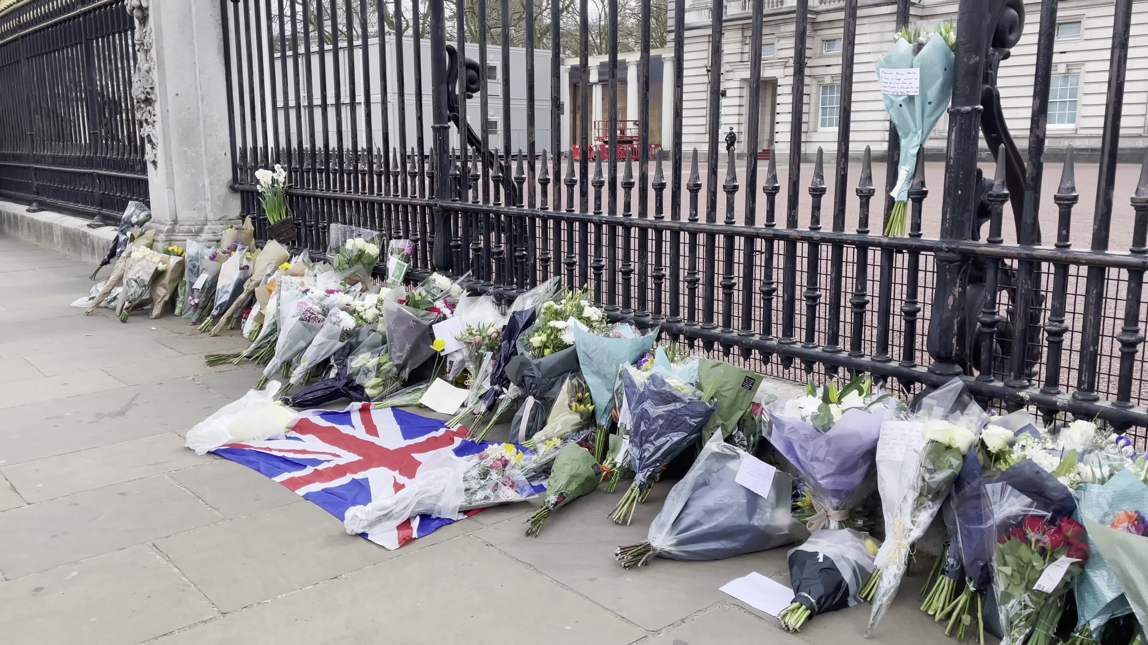 Flowers laid at Buckingham Palace following the death of Prince Philip