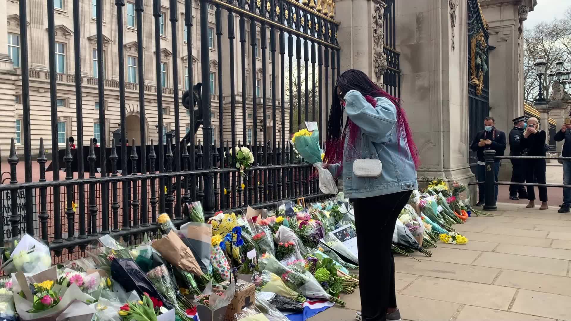 Flowers laid at Buckingham Palace following the death of Prince Philip