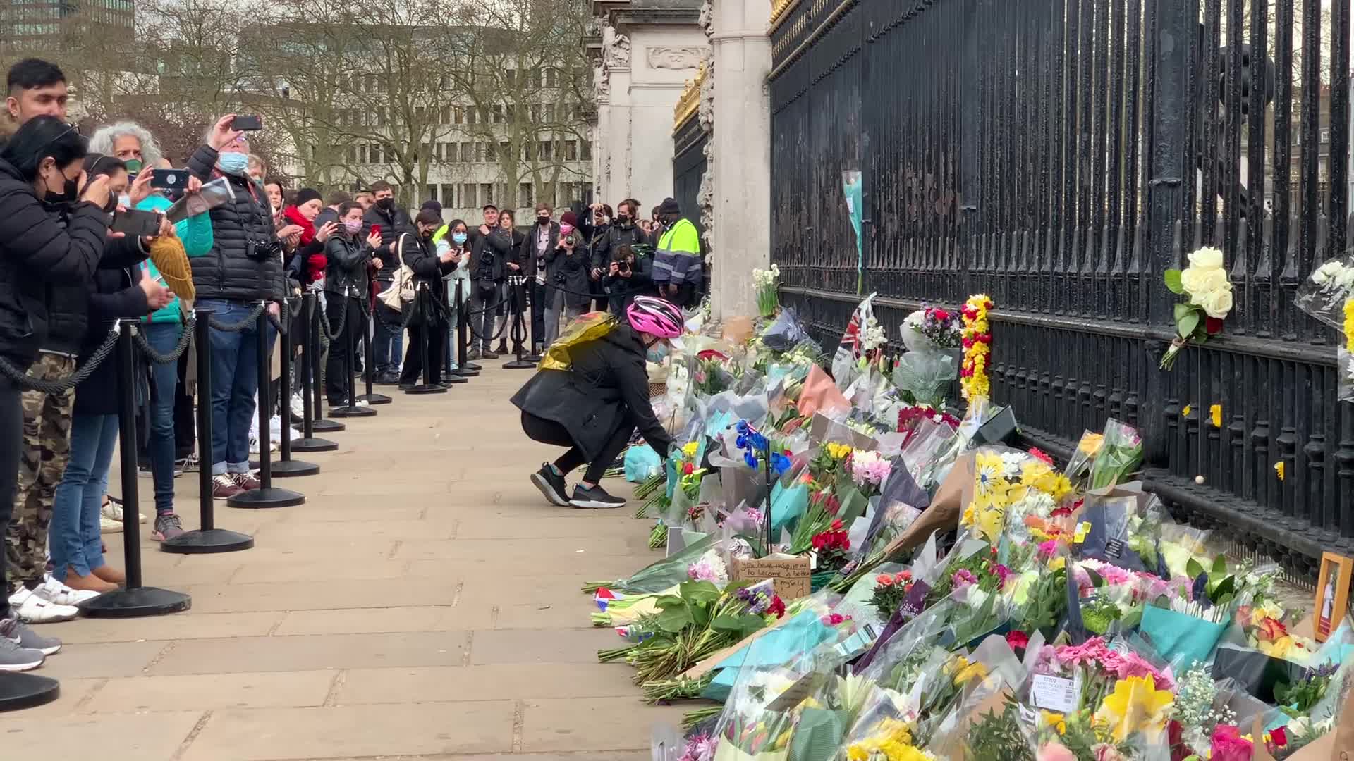 Flowers laid at Buckingham Palace following the death of Prince Philip