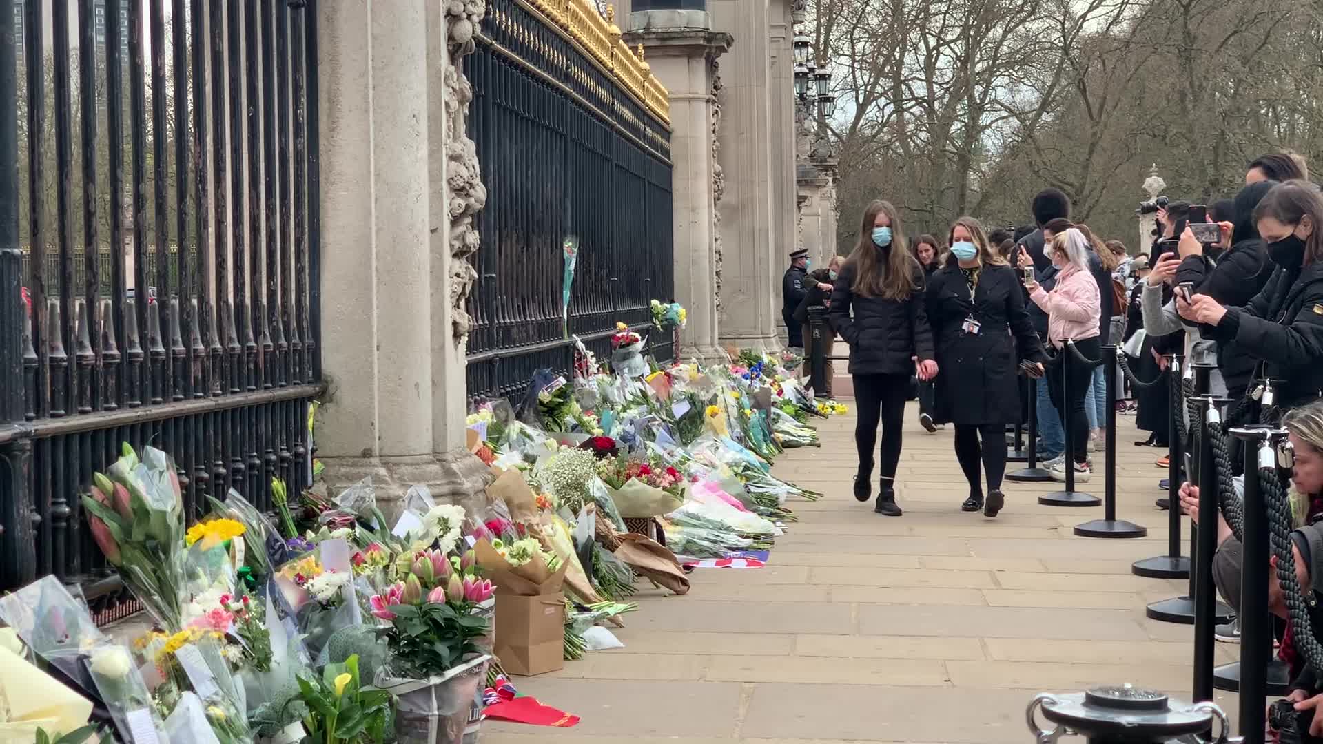Flowers laid at Buckingham Palace following the death of Prince Philip