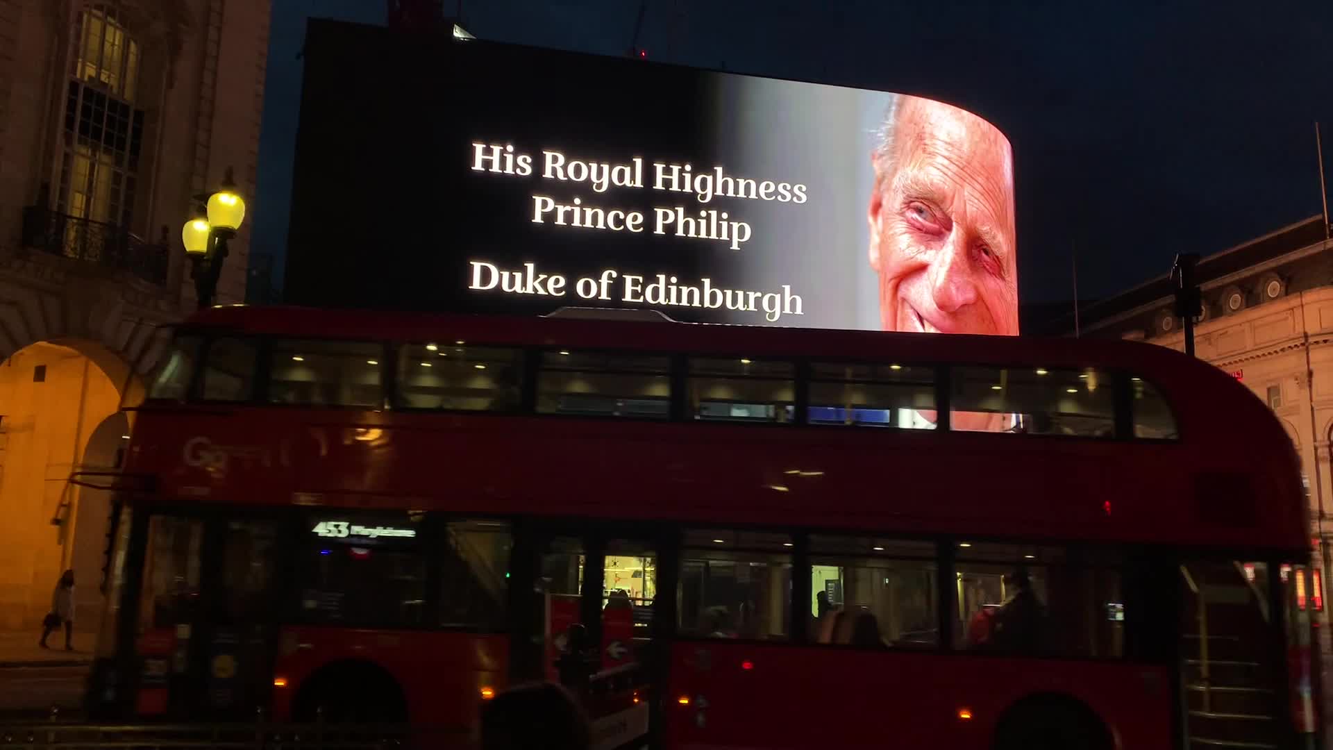 Tribute to Prince Philip at Piccadilly Circus
